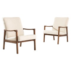 Czech Mid-Century Boucle Upholstered Armchairs, a Pair
