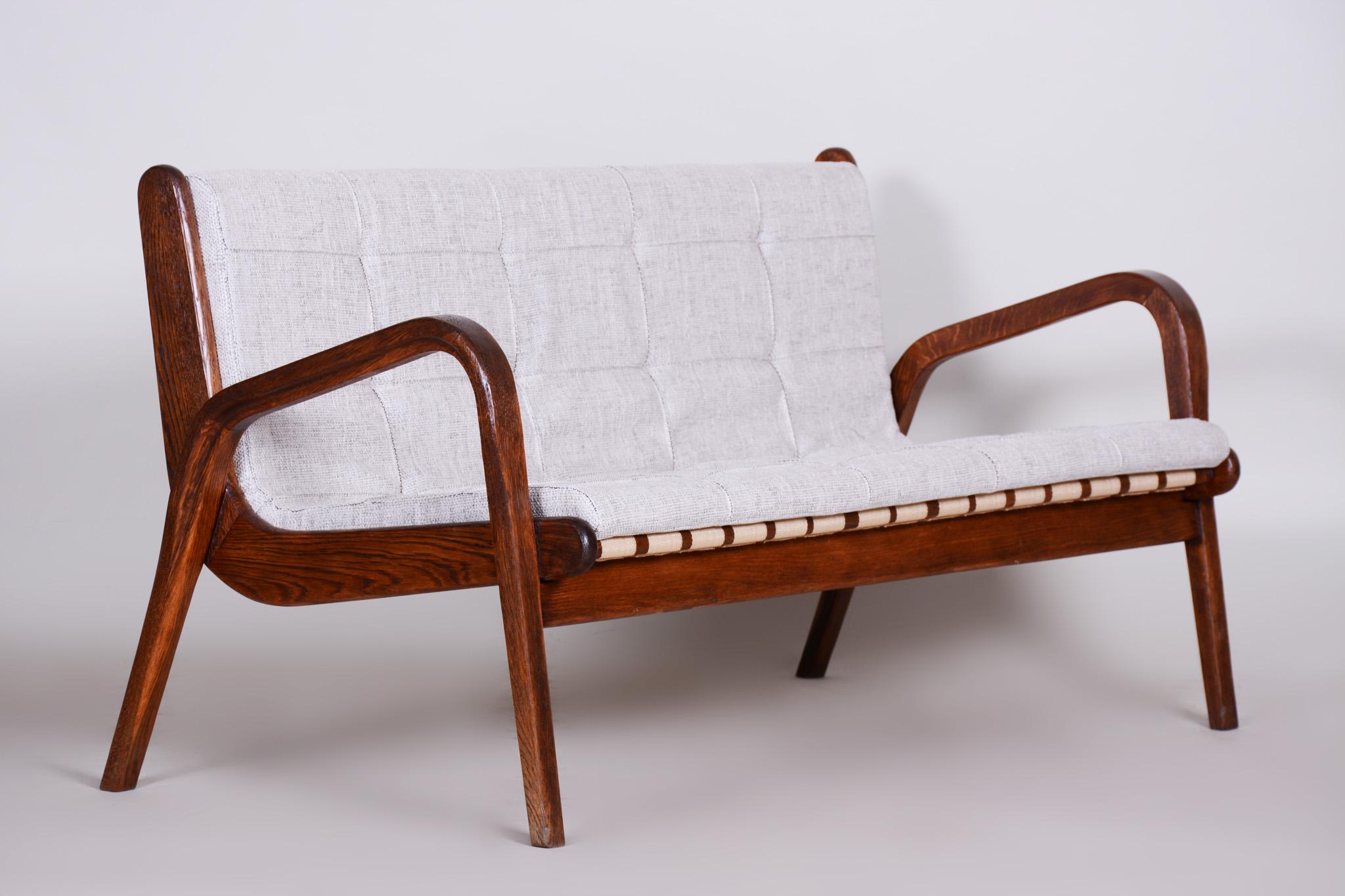 Mid-Century Modern Czech Midcentury Brown Beech Sofa by Jan Vanek, New Upholstery, 1950s For Sale