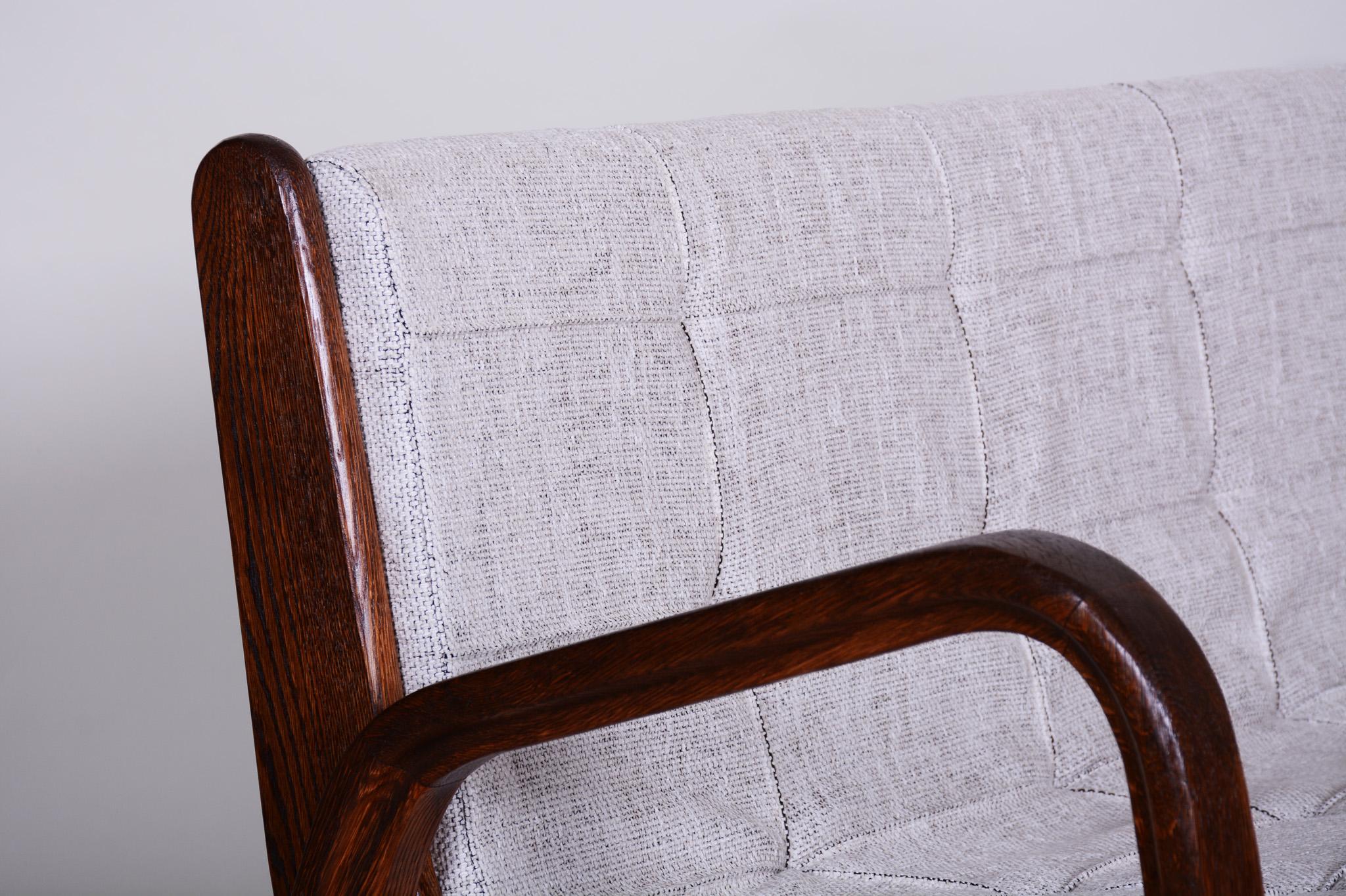 Czech Midcentury Brown Beech Sofa by Jan Vanek, New Upholstery, 1950s For Sale 1