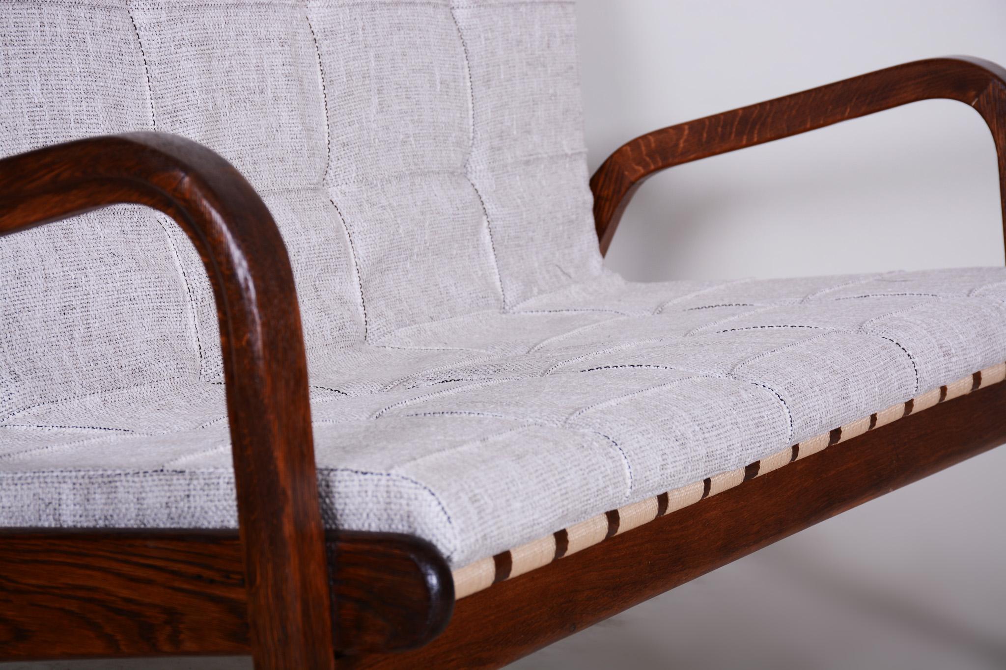 Czech Midcentury Brown Beech Sofa by Jan Vanek, New Upholstery, 1950s For Sale 2