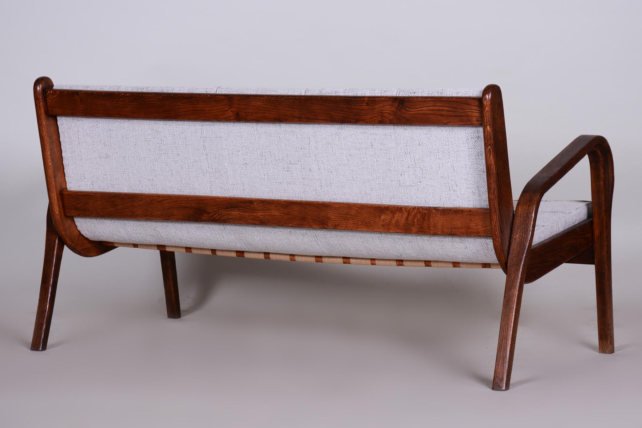 Czech Midcentury Brown Beech Sofa by Jan Vanek, New Upholstery, 1950s For Sale 3