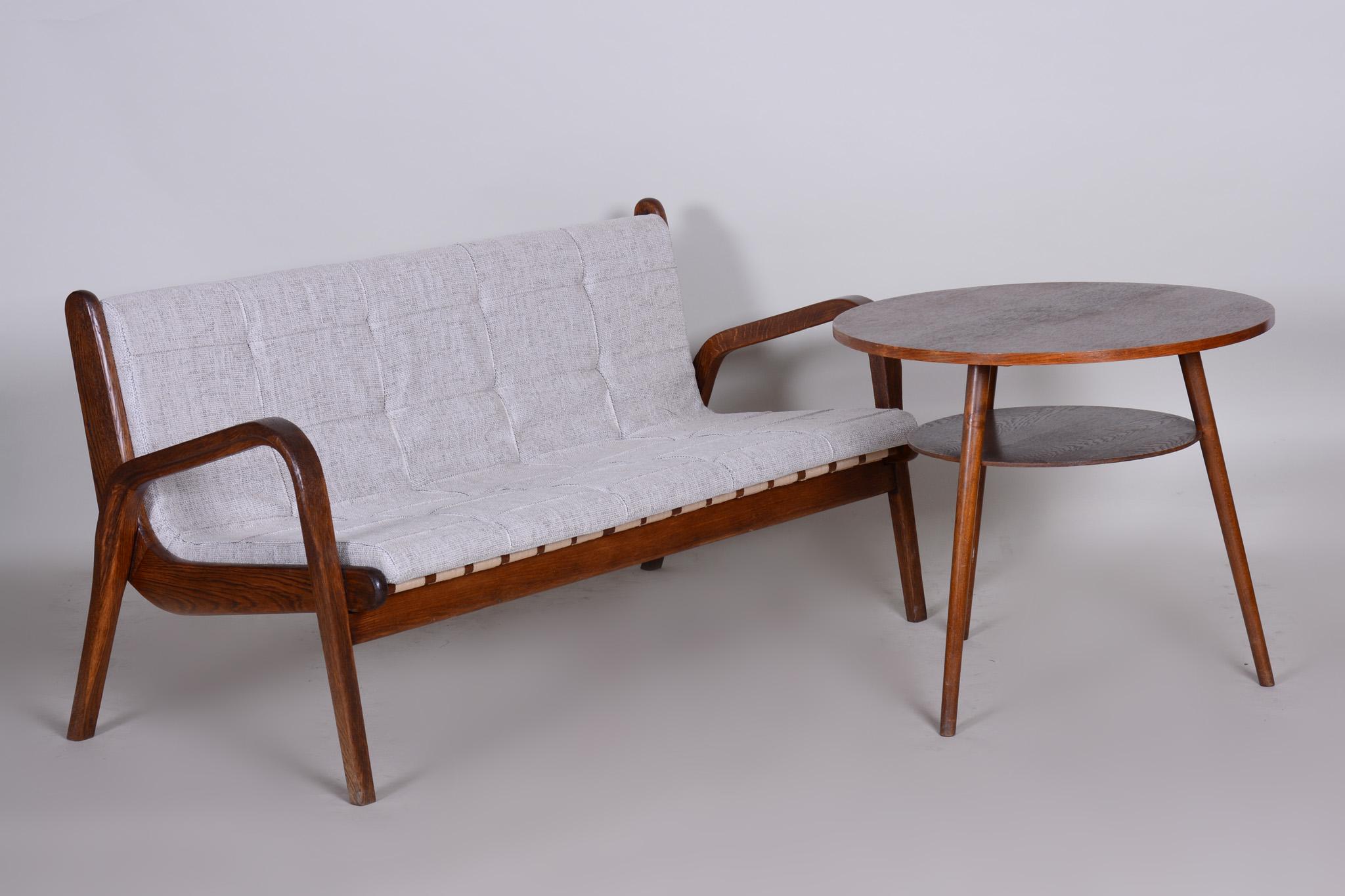 20th Century Czech Midcentury Brown Beech Sofa by Jan Vanek, New Upholstery, 1950s For Sale