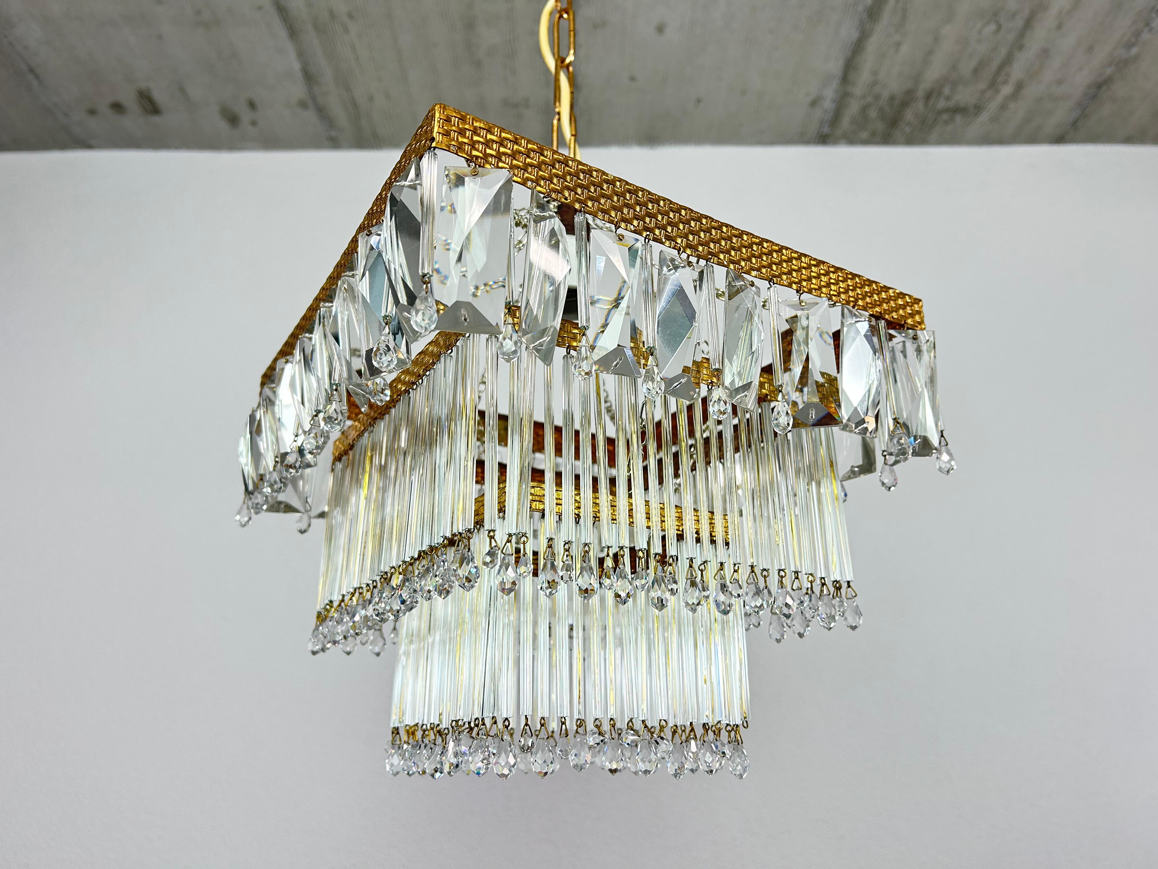 Czech mid-entury crystal ceiling lamp in excellent original condition.