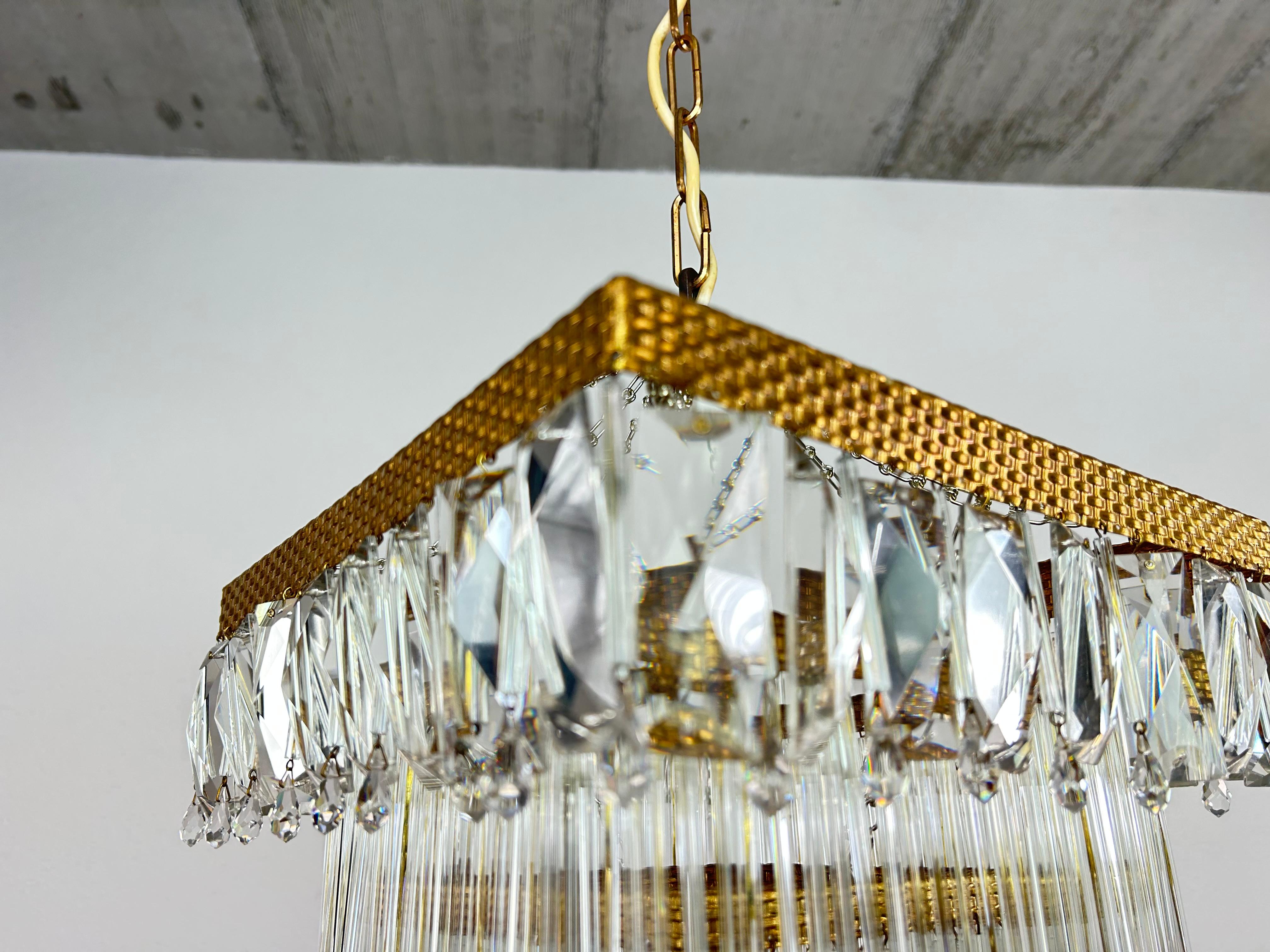 Czech Mid Century Crystal Ceiling Lamp In Excellent Condition For Sale In Banská Štiavnica, SK