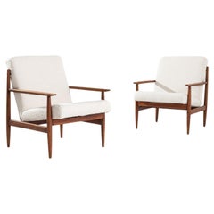 Czech Mid-Century Ivory Boucle Upholstered Armchairs, a Pair