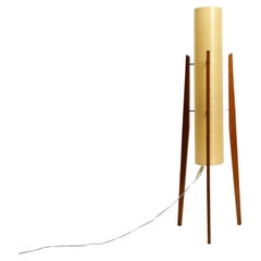 Czech Mid Century Modern Tripod Teak Floor Lamp "Rocket" with Fiberglass Shade