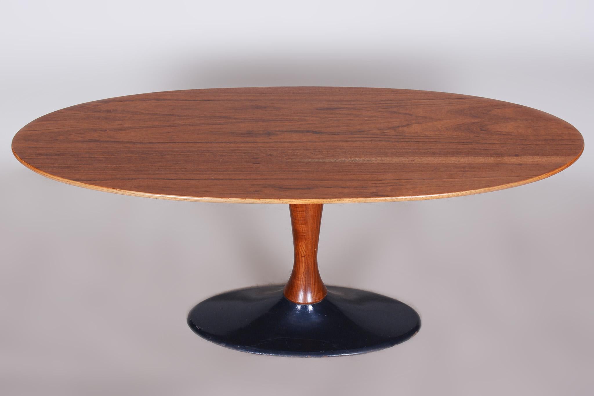 Mid-Century Modern Czech Mid-Century Rosewood Oval Table with Cast Iron Base, 1950s For Sale