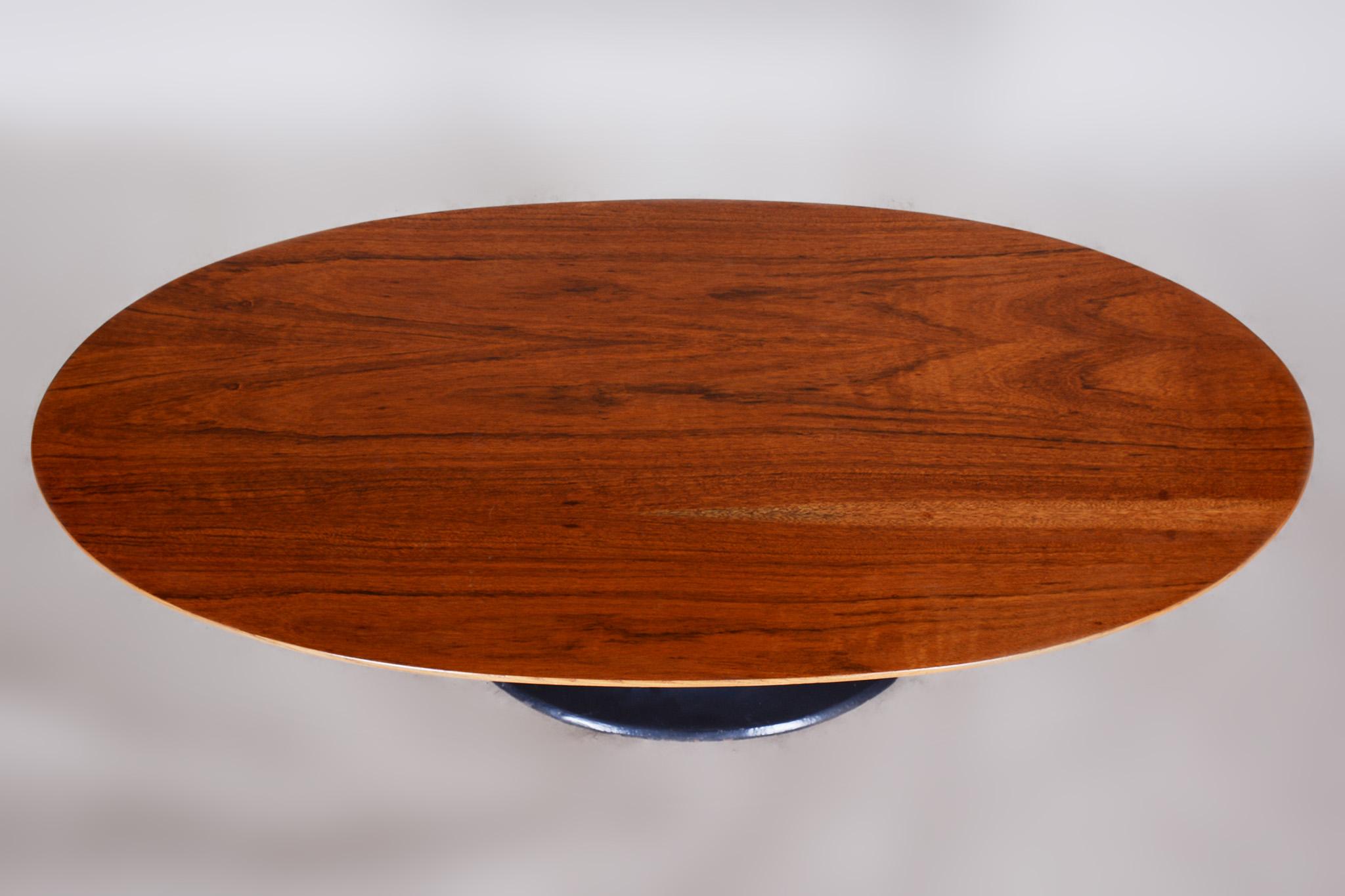 Wood Czech Mid-Century Rosewood Oval Table with Cast Iron Base, 1950s For Sale