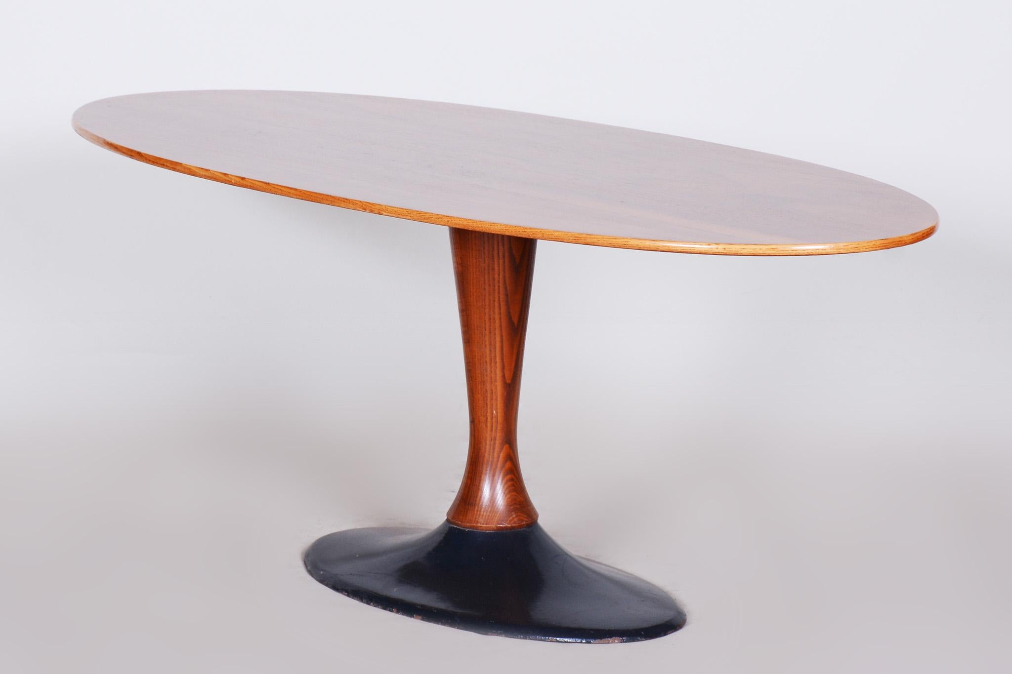 Czech Mid-Century Rosewood Oval Table with Cast Iron Base, 1950s For Sale 2