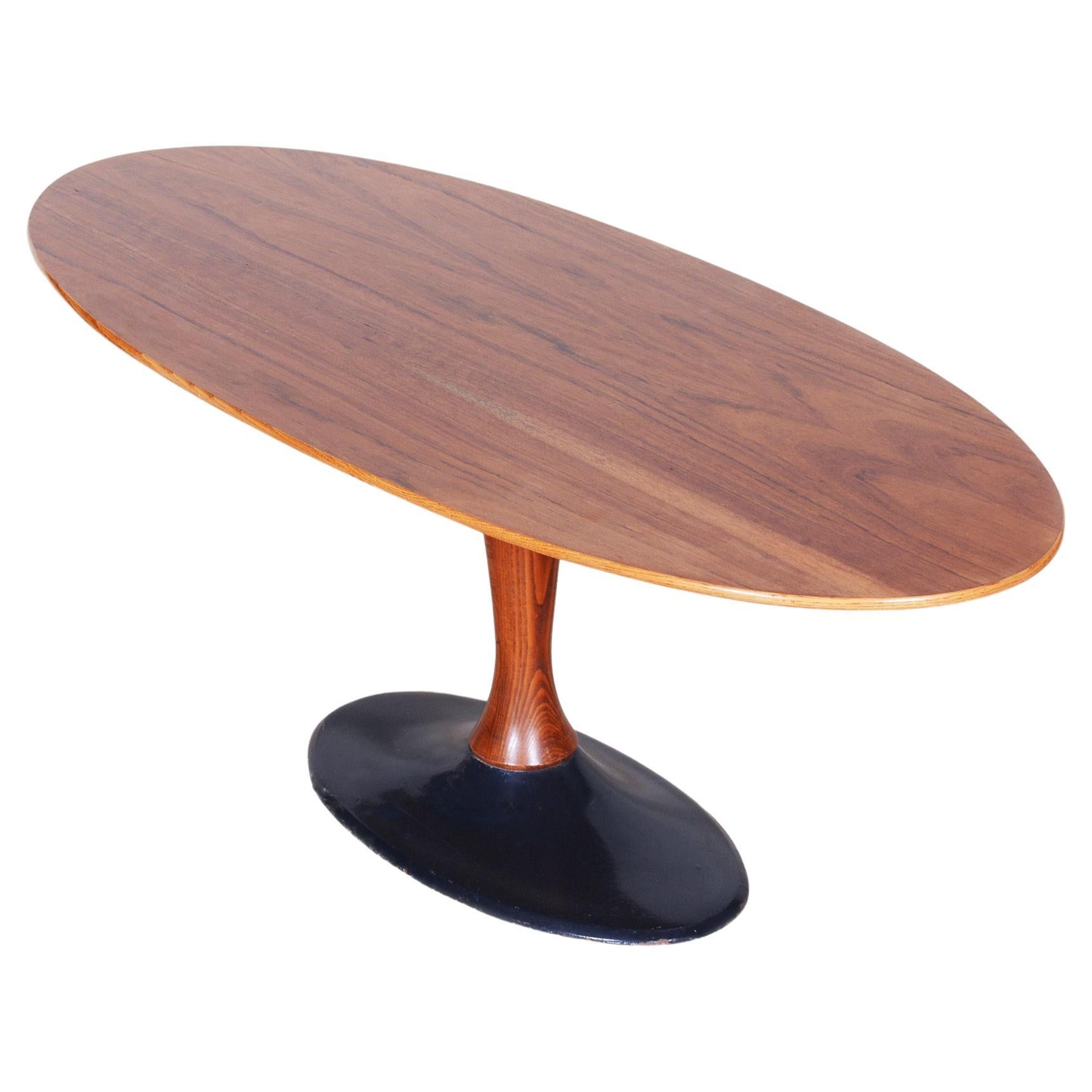 Czech Mid-Century Rosewood Oval Table with Cast Iron Base, 1950s For Sale