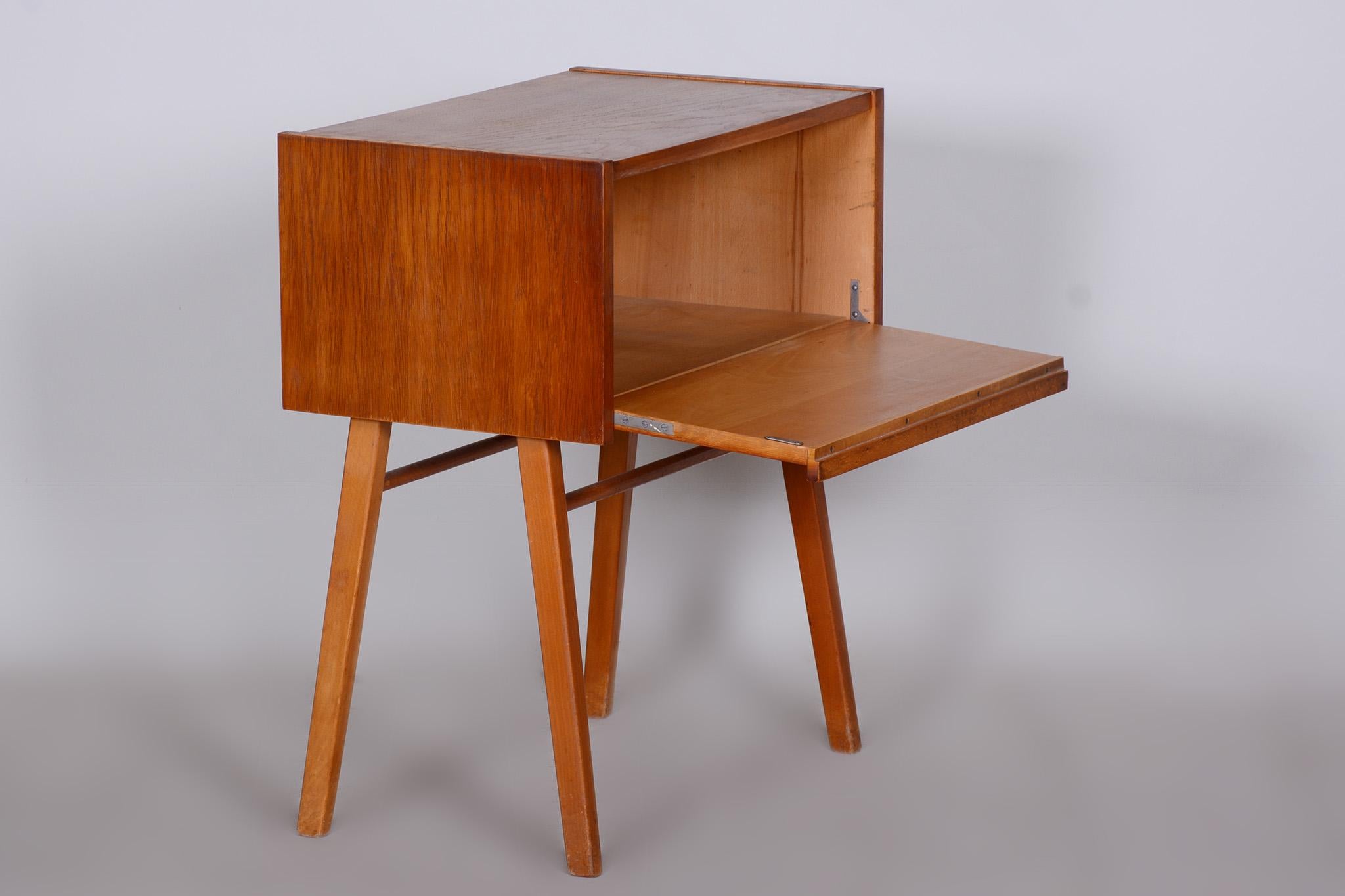 Mid-Century Modern Czech Mid-Century Side Table, Cabinet Made Out of Oak, 1950s, Refreshed Polish For Sale