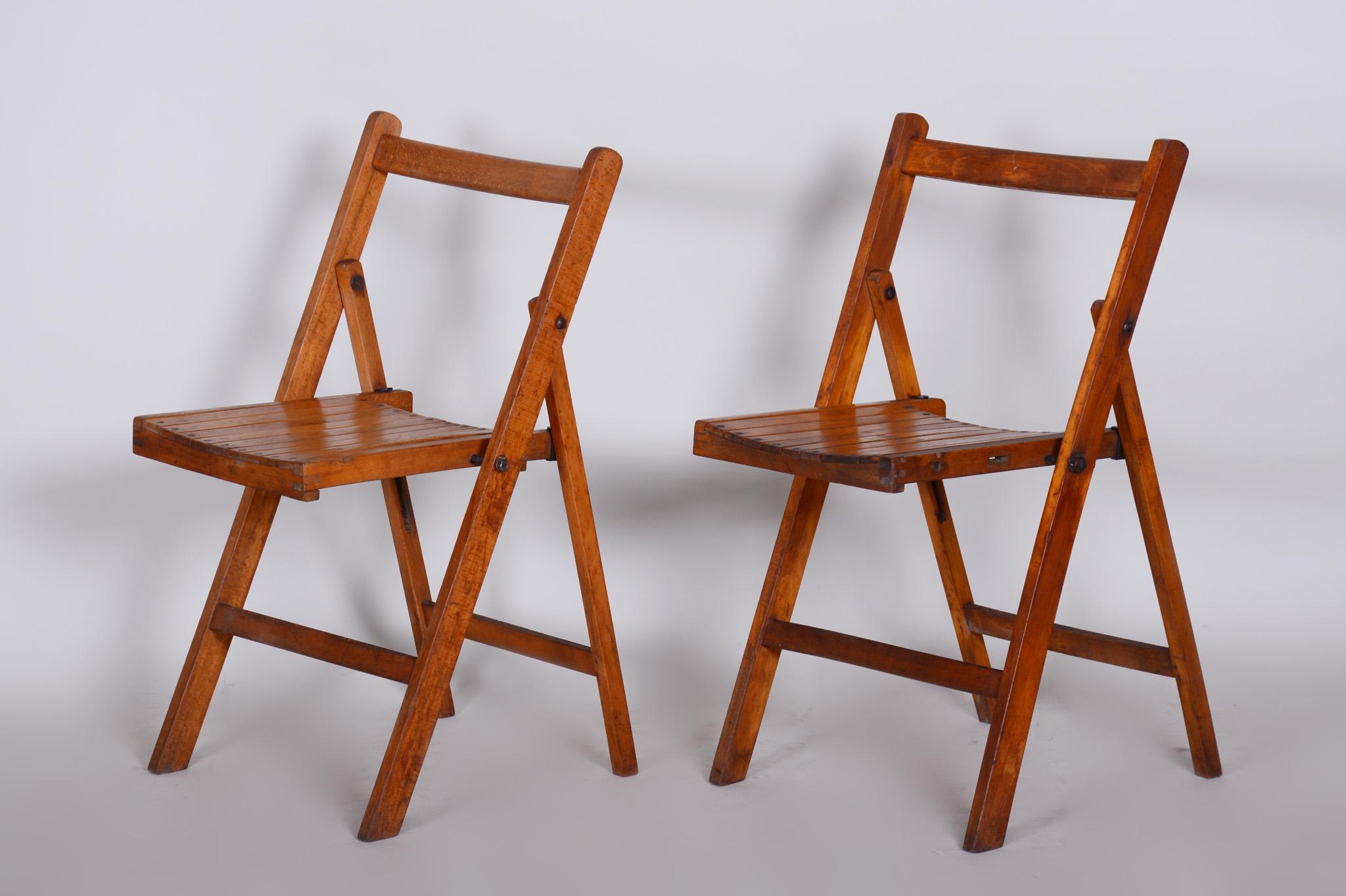 Mid-Century Modern Czech Midcentury Beech Chairs, Original Condition, 1950s, 2 Pieces For Sale