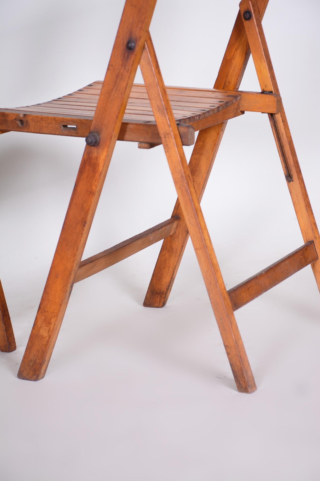Wood Czech Midcentury Beech Chairs, Original Condition, 1950s, 2 Pieces For Sale