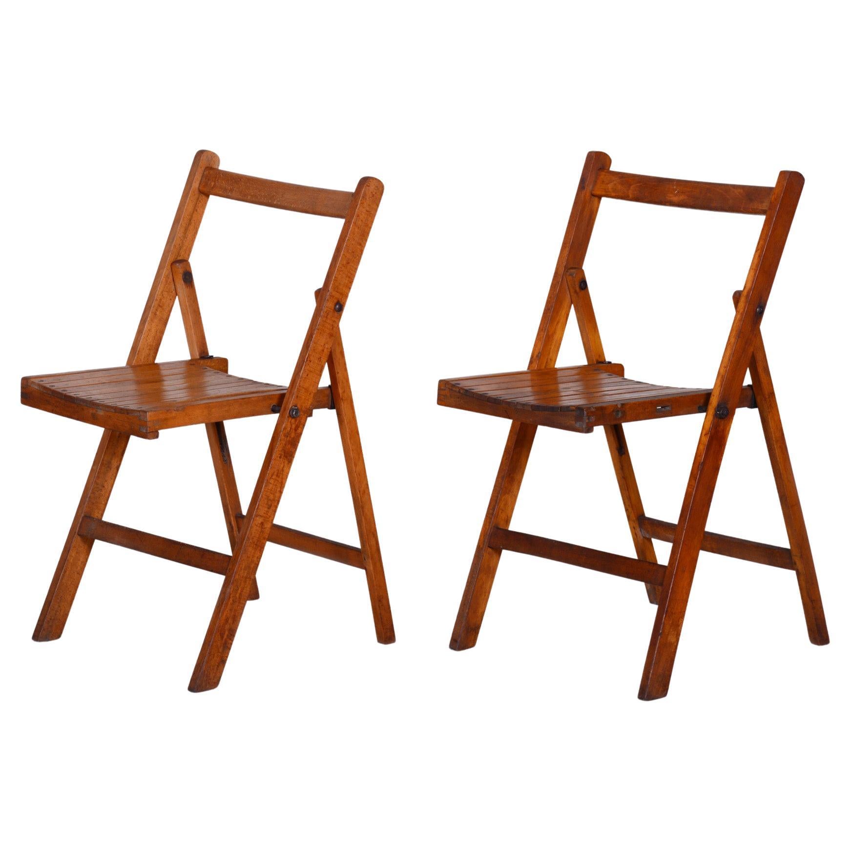 Czech Midcentury Beech Chairs, Original Condition, 1950s, 2 Pieces For Sale