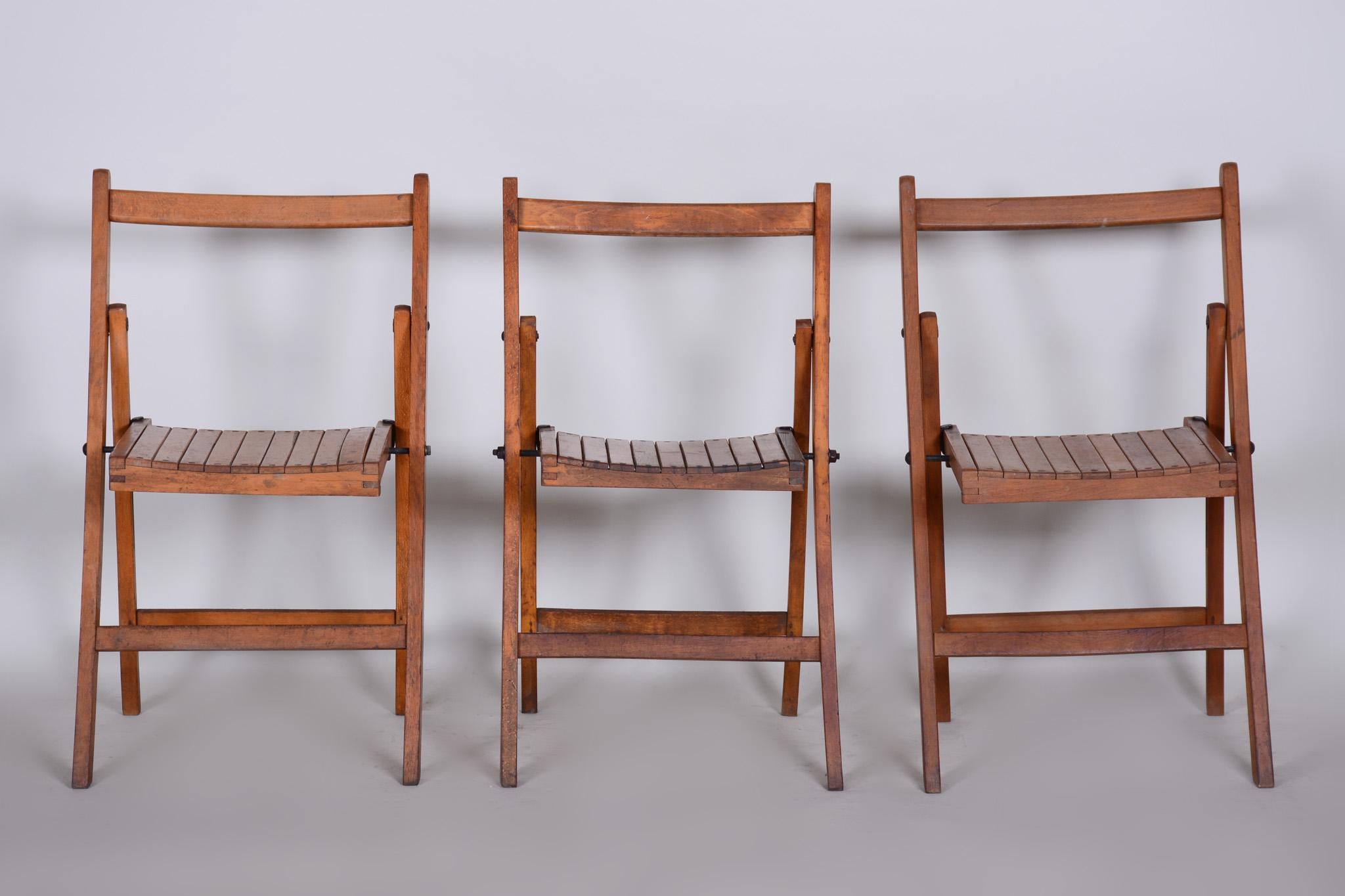 Czech Midcentury Beech Chairs, Original Condition, 1950s, 3 Pieces For Sale 5