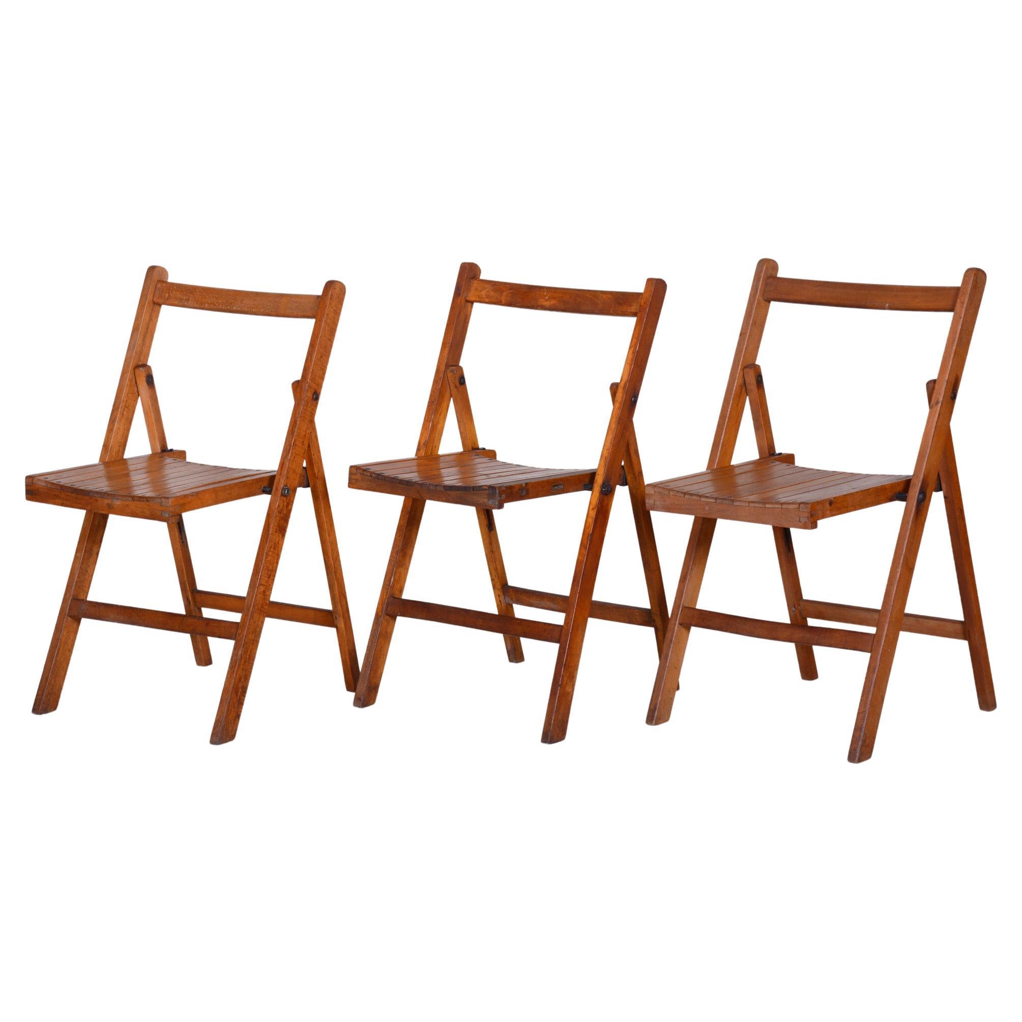 Czech Midcentury Beech Chairs, Original Condition, 1950s, 3 Pieces
