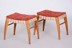 Canapé tchèque du milieu du siècle en hêtre marron de Jan Vanek, nouveau tissu d'ameublement, années 1950