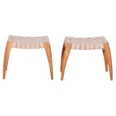 Czech Midcentury Brown Oak Stools by Jan Vanek, 1950s