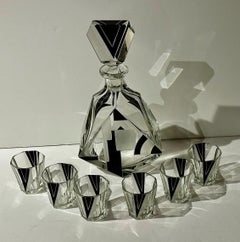 Czech Modernist Decanter Set Art Deco Six Glasses