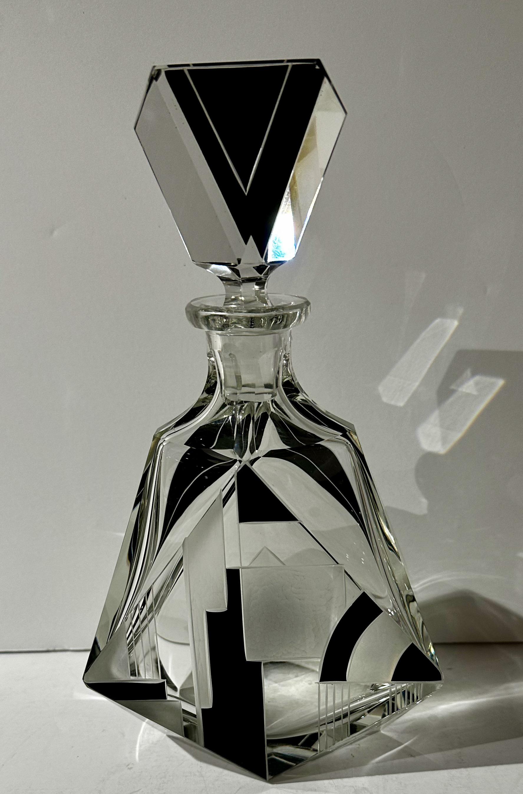 Mid-20th Century Czech Modernist Decanter Set Art Deco Six Glasses