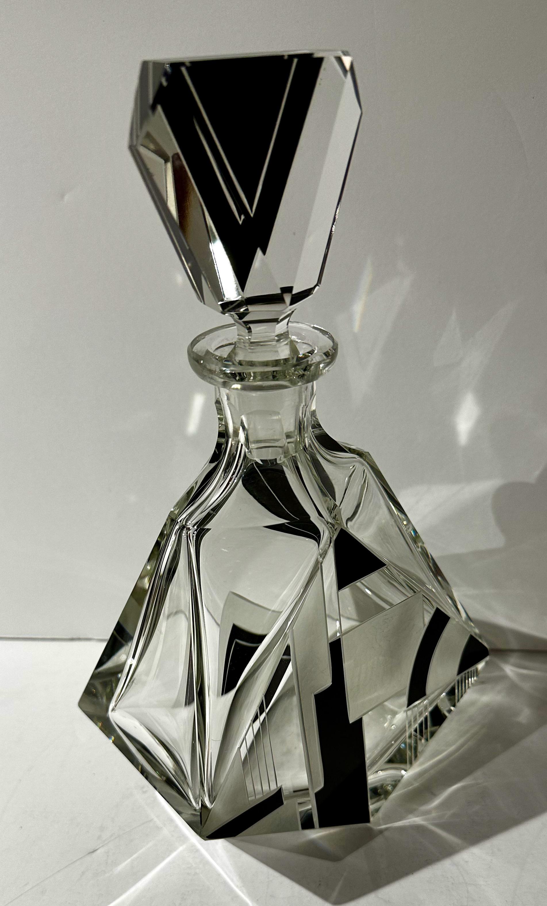 Enamel Czech Modernist Decanter Set Art Deco Six Glasses