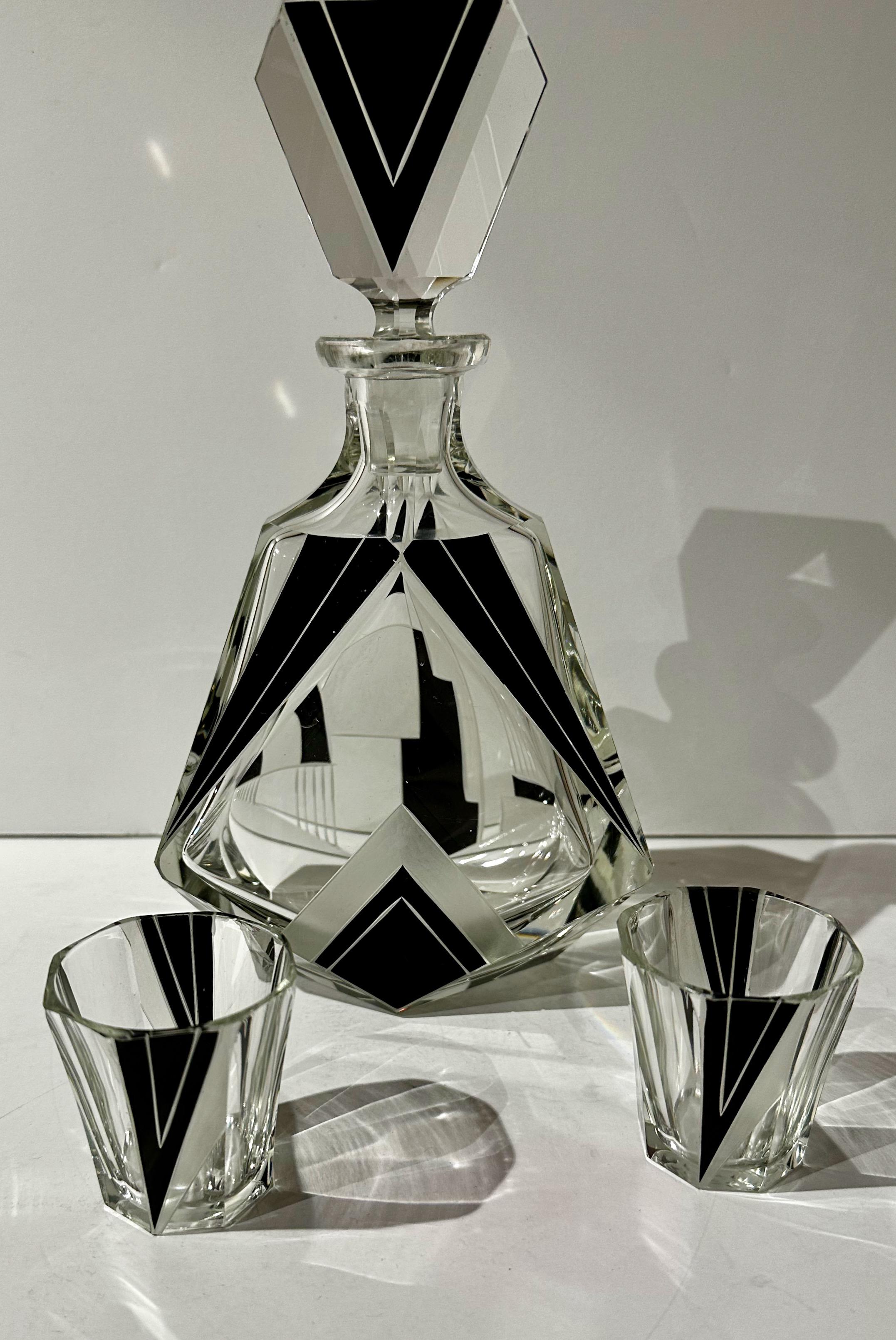 Czech Modernist Decanter Set Art Deco Six Glasses 2