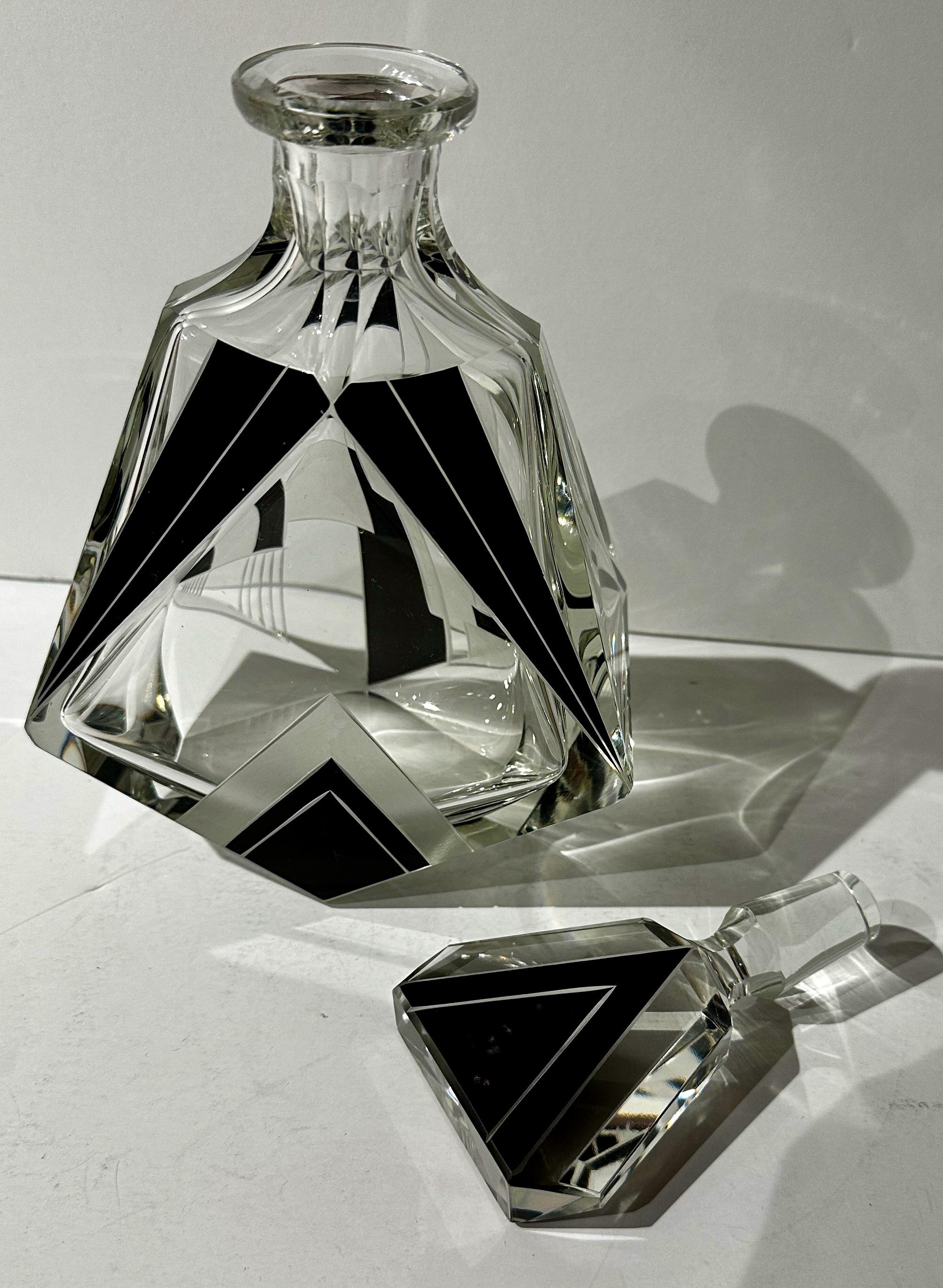 Czech Modernist Decanter Set Art Deco Six Glasses 3
