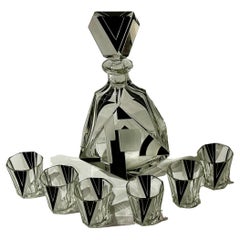 Czech Modernist Decanter Set Art Deco Six Glasses