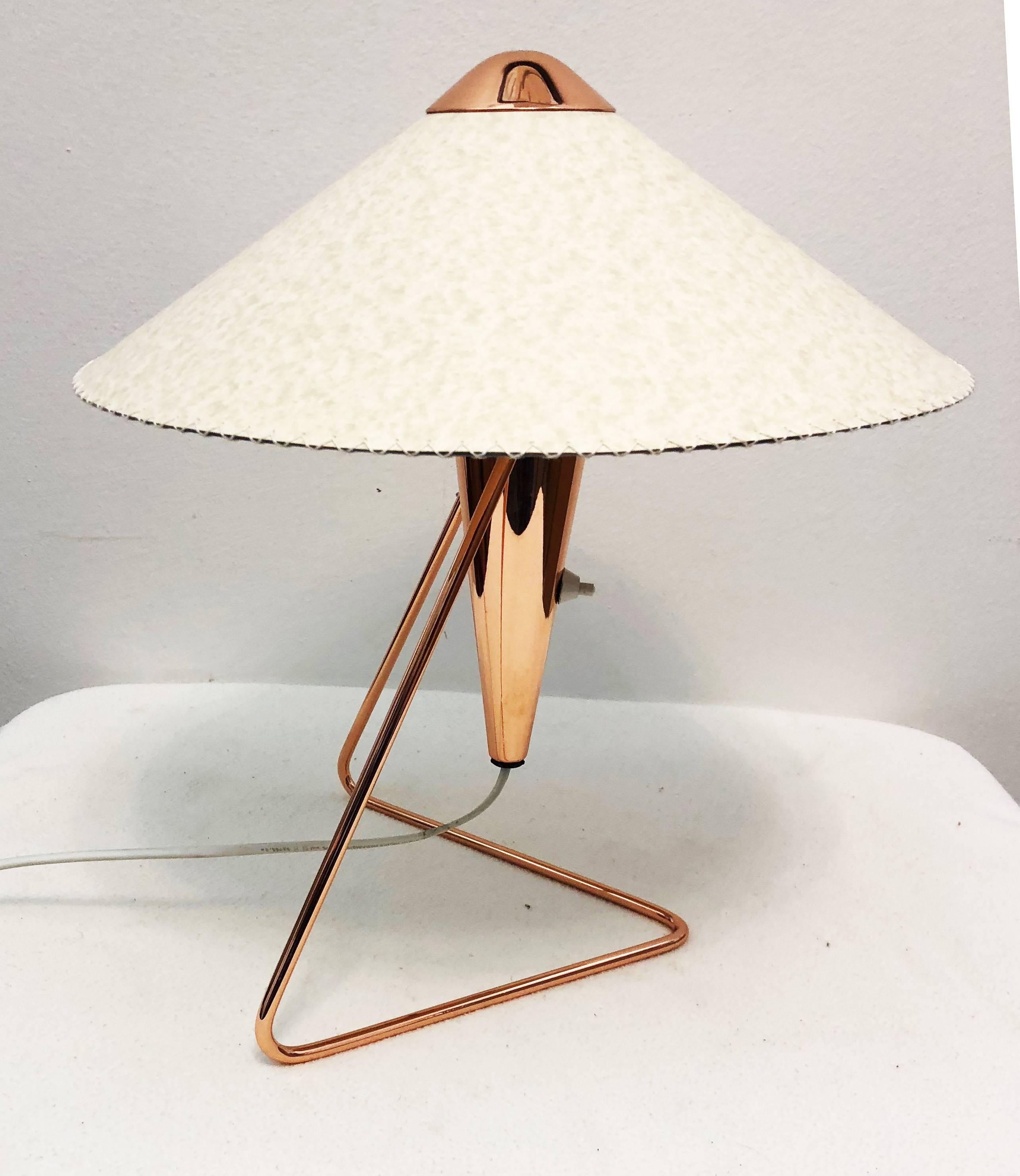 Brass copper plated table or wall lamp with a torch shaped design in the 1950s by Helena Frontova for Okolo.
Fitted with one E14 socket.
Fully restored.
up to three pieces available
One immediately available other ones about 2-3 weeks.