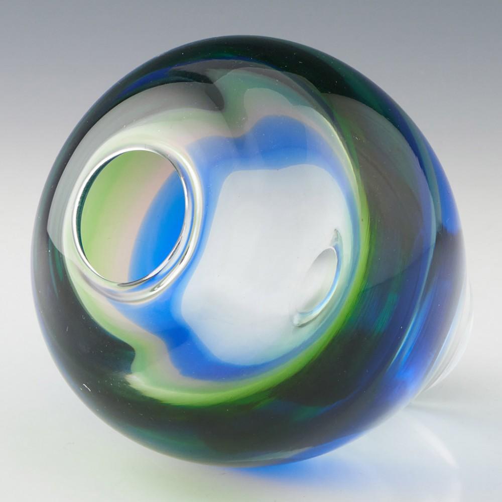 Heading : Czech Mstisov  or Moser Duha range ovoid vase
Date : Designed by Vladimir Mika in 1964, this piece dates from the late 60s
Origin : Czechoslovakia
Bowl Features : Blue, green, and and clear glass in ovoid form
Type : Lead
Size : 13.8cm