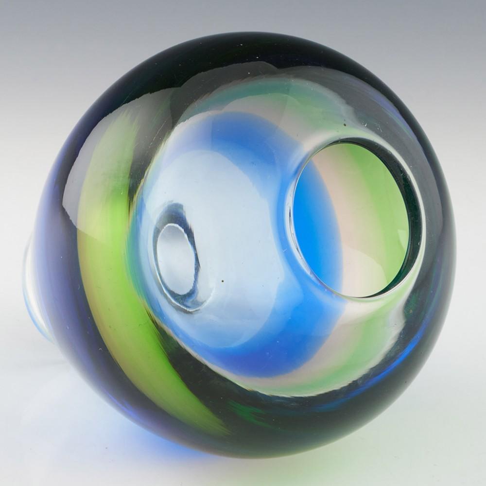 Heading : Czech Mstisov  or Moser Duha range ovoid vase
Date : Designed by Vladimir Mika in 1964, this piece dates from the late 60s
Origin : Czechoslovakia
Bowl Features : Blue, green, and and clear glass in ovoid form
Type : Lead
Size : 15cm
