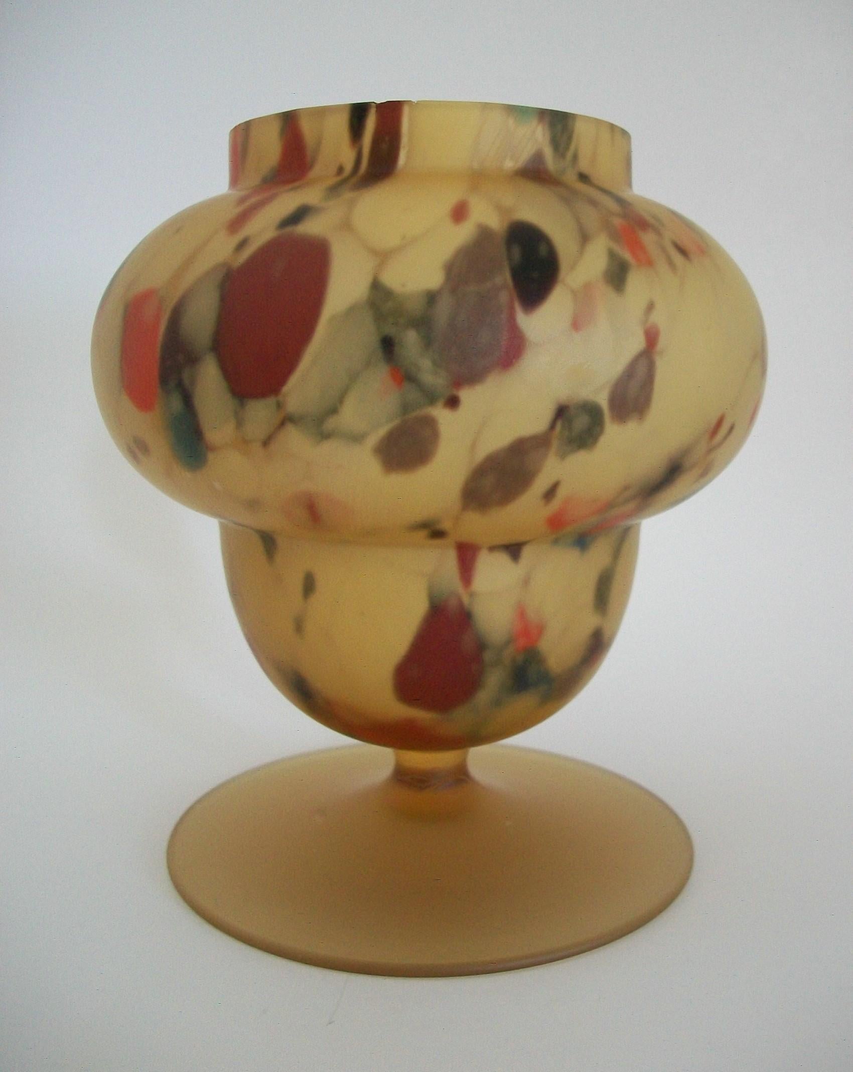 Mid-Century Modern Czech Multicolor Cased Satin Glass Footed Vase or Jar - Mid 20th Century For Sale