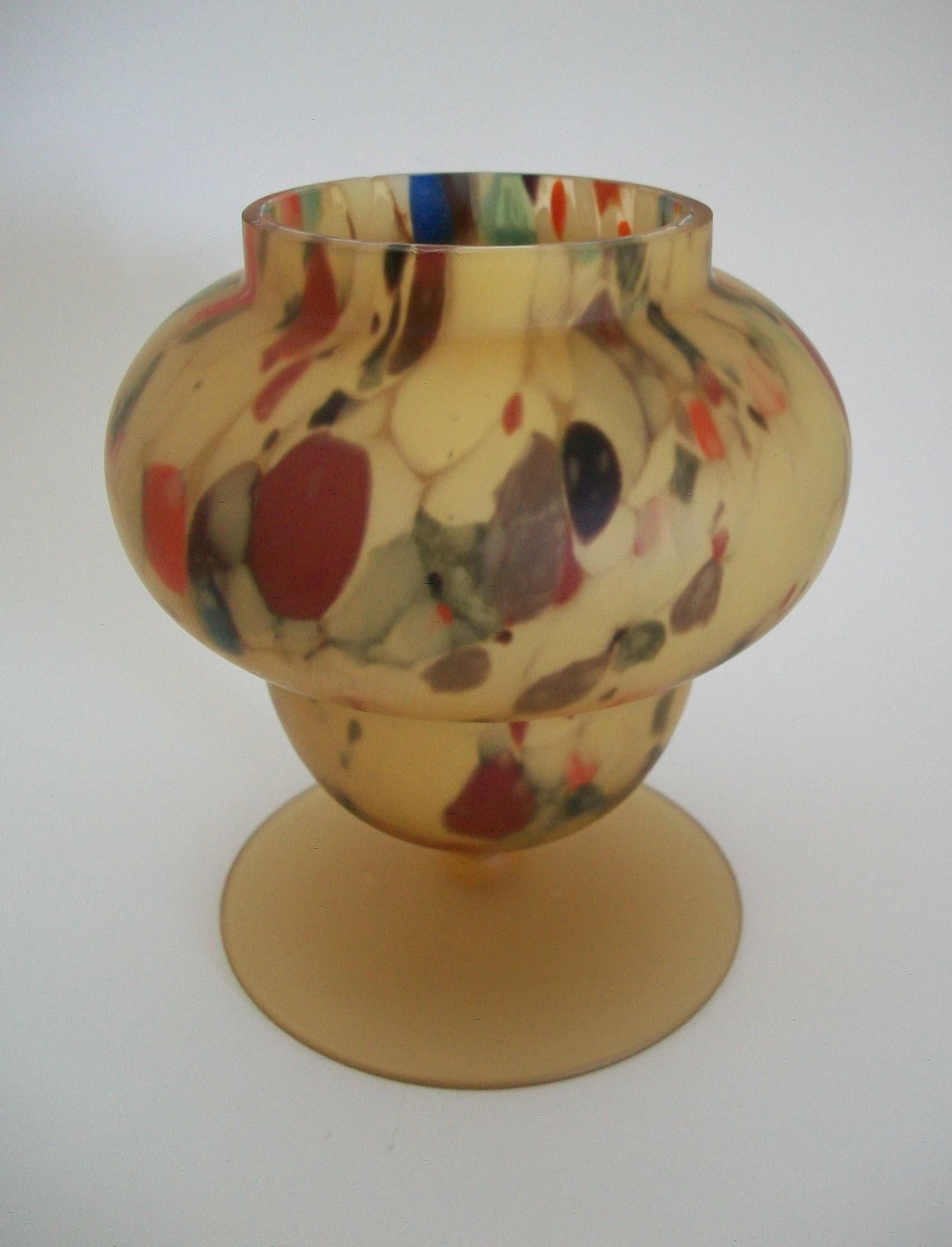 Czech Multicolor Cased Satin Glass Footed Vase or Jar - Mid 20th Century In Good Condition For Sale In Chatham, ON