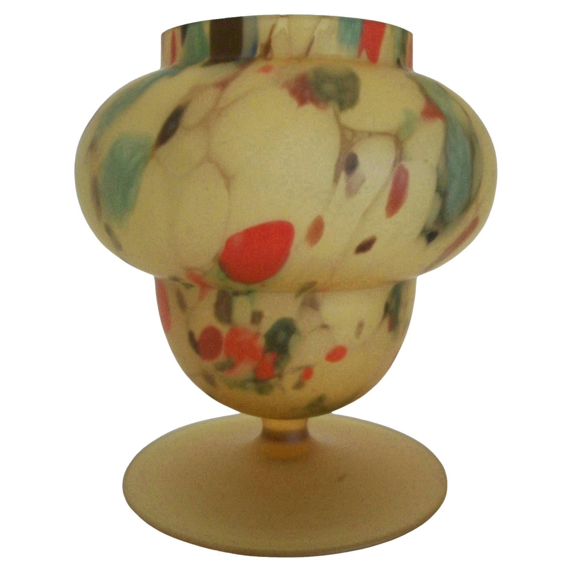 Czech Multicolor Cased Satin Glass Footed Vase or Jar - Mid 20th Century For Sale