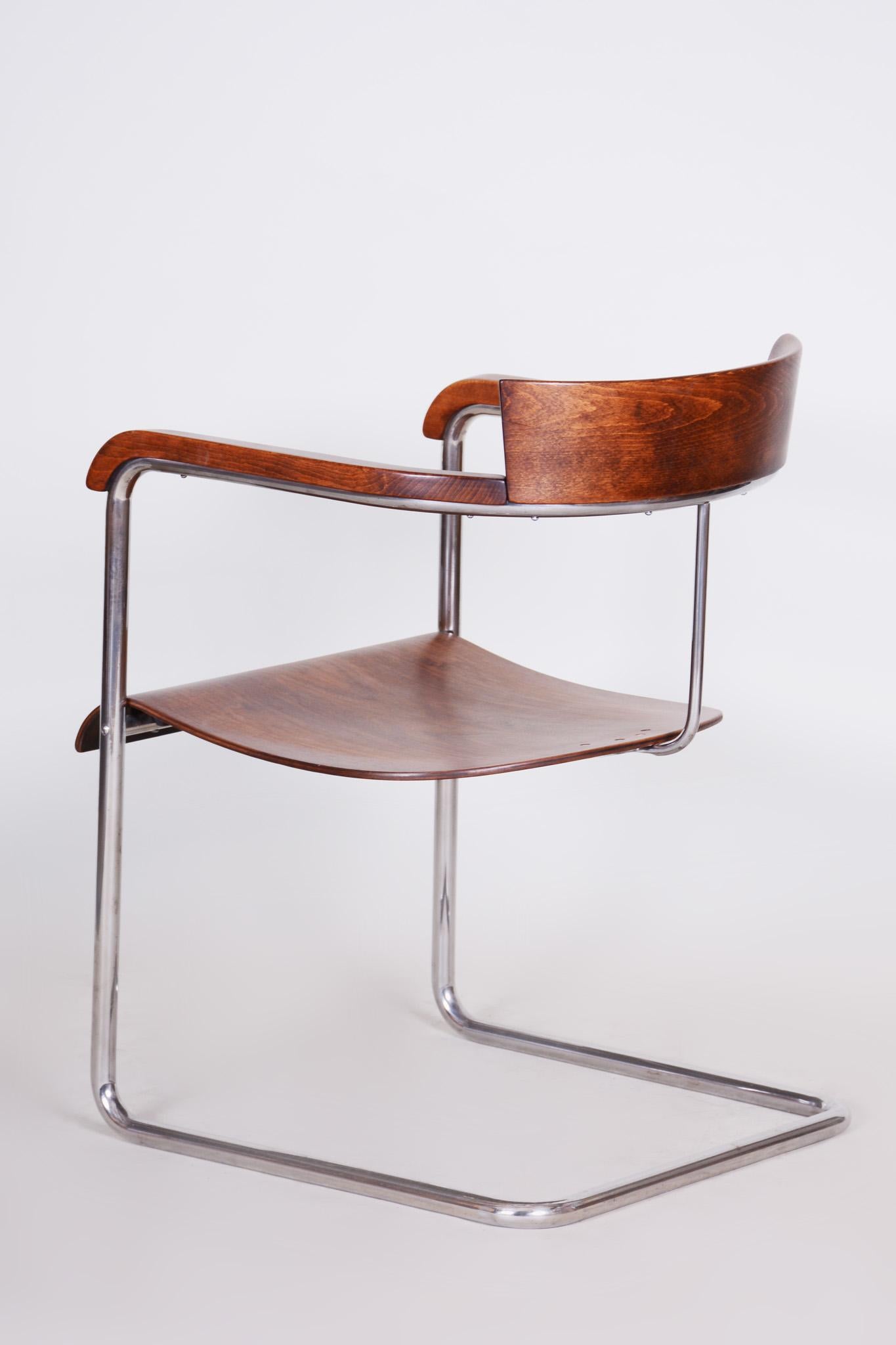 Czech Original Walnut Art Deco Chair Designed by Jindrich Halabala, 1930-1939 6