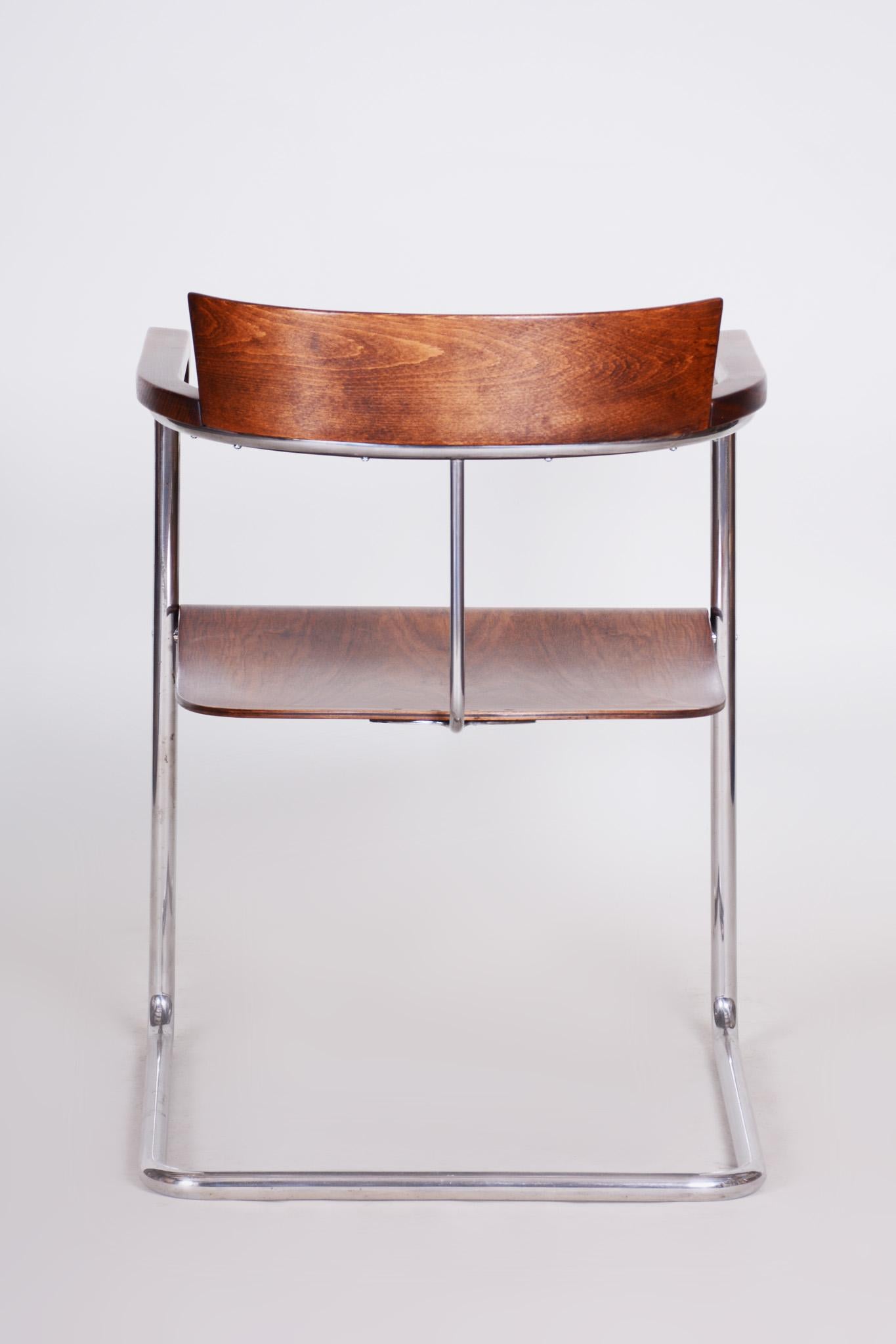 Czech Original Walnut Art Deco Chair Designed by Jindrich Halabala, 1930-1939 7