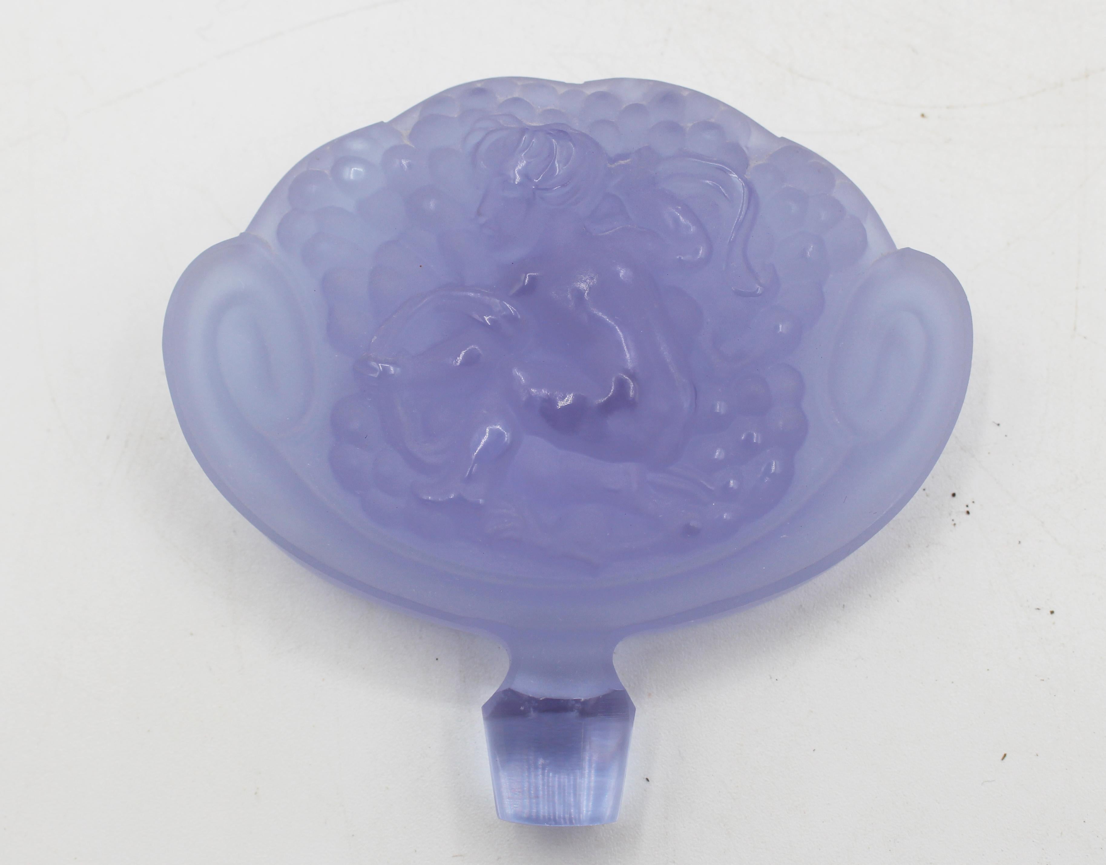 Czech Pair of Art Deco Period Light Violet Frosted Glass Perfume Bottles For Sale 1