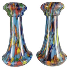Coppia di vasi in vetro Art Deco multicolore di origine ceca