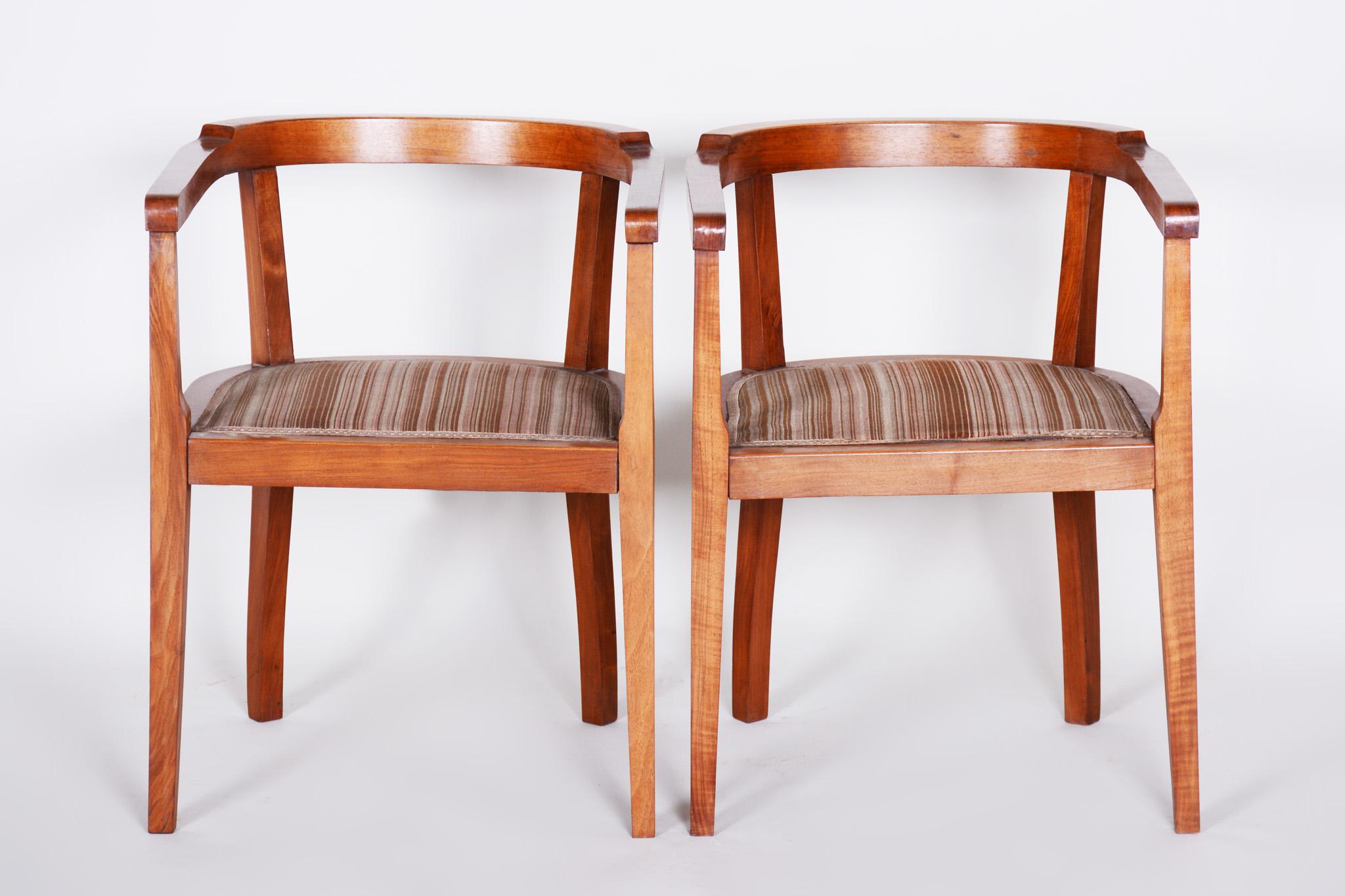 Fabric Czech Pair of Walnut Art Deco Armchairs, Original Good Condition, 1920s For Sale