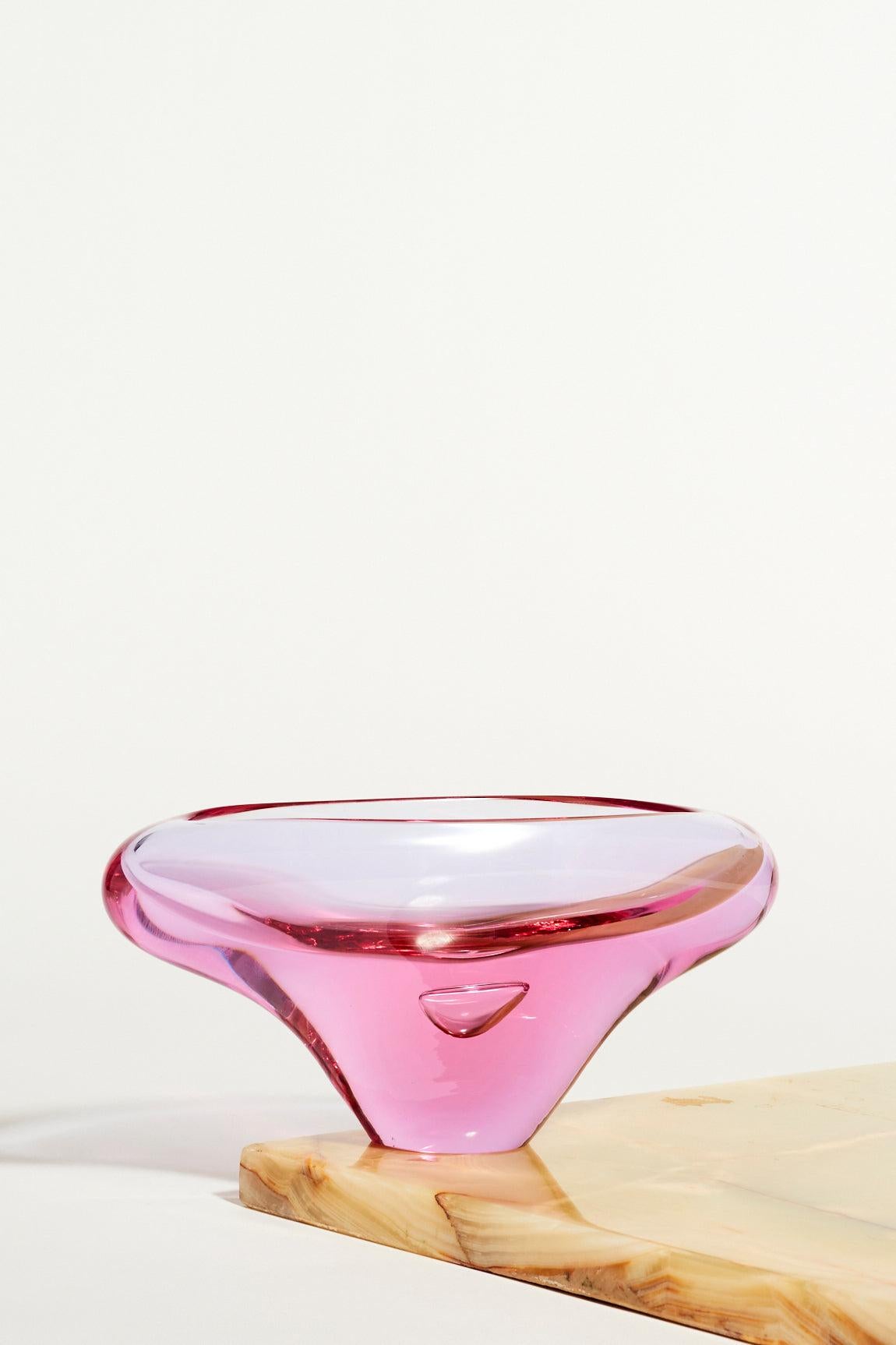 Czech Pink and Lilac Rolled Edge Bowl In Excellent Condition In New York, NY