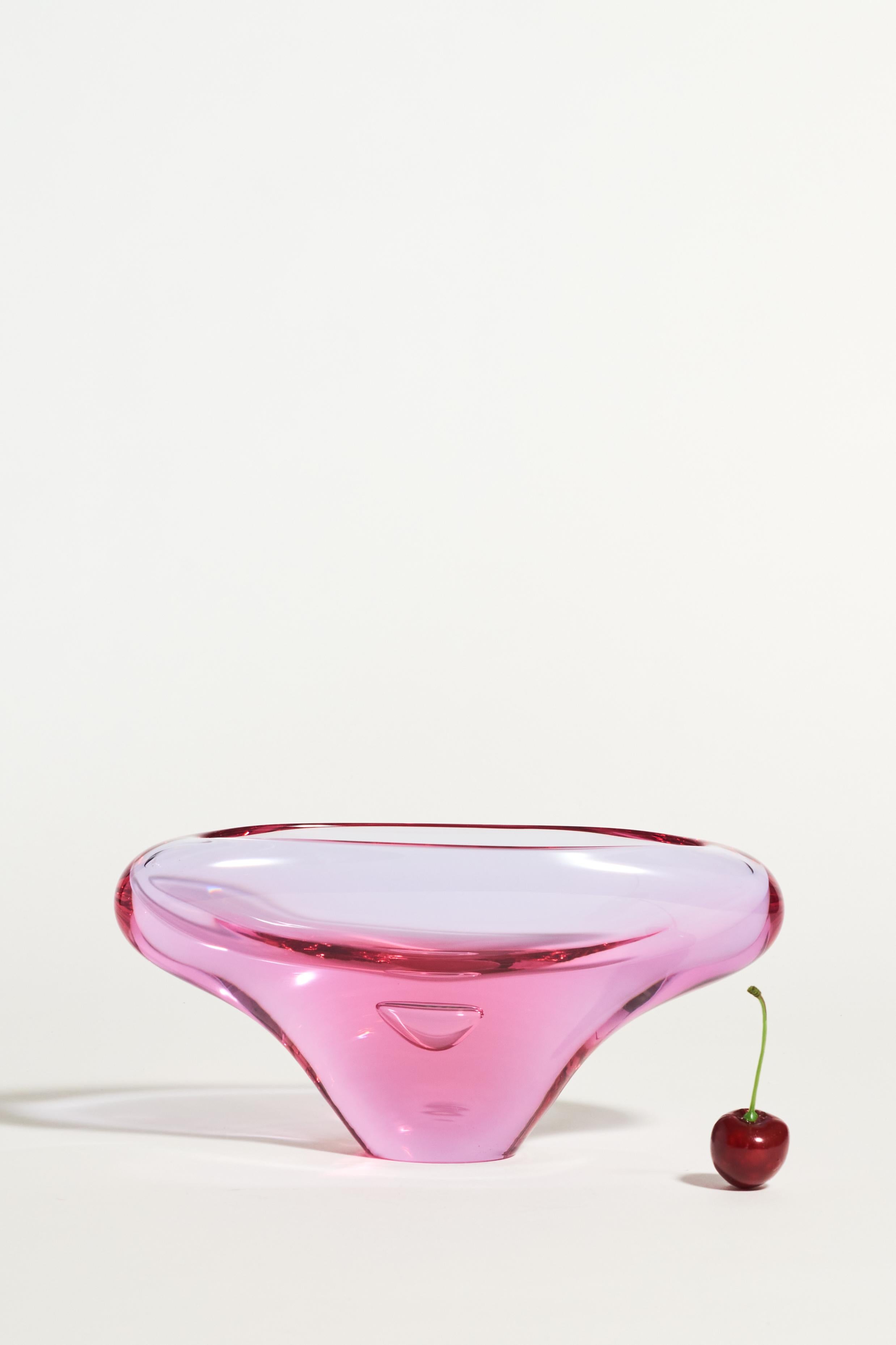 Glass Czech Pink and Lilac Rolled Edge Bowl