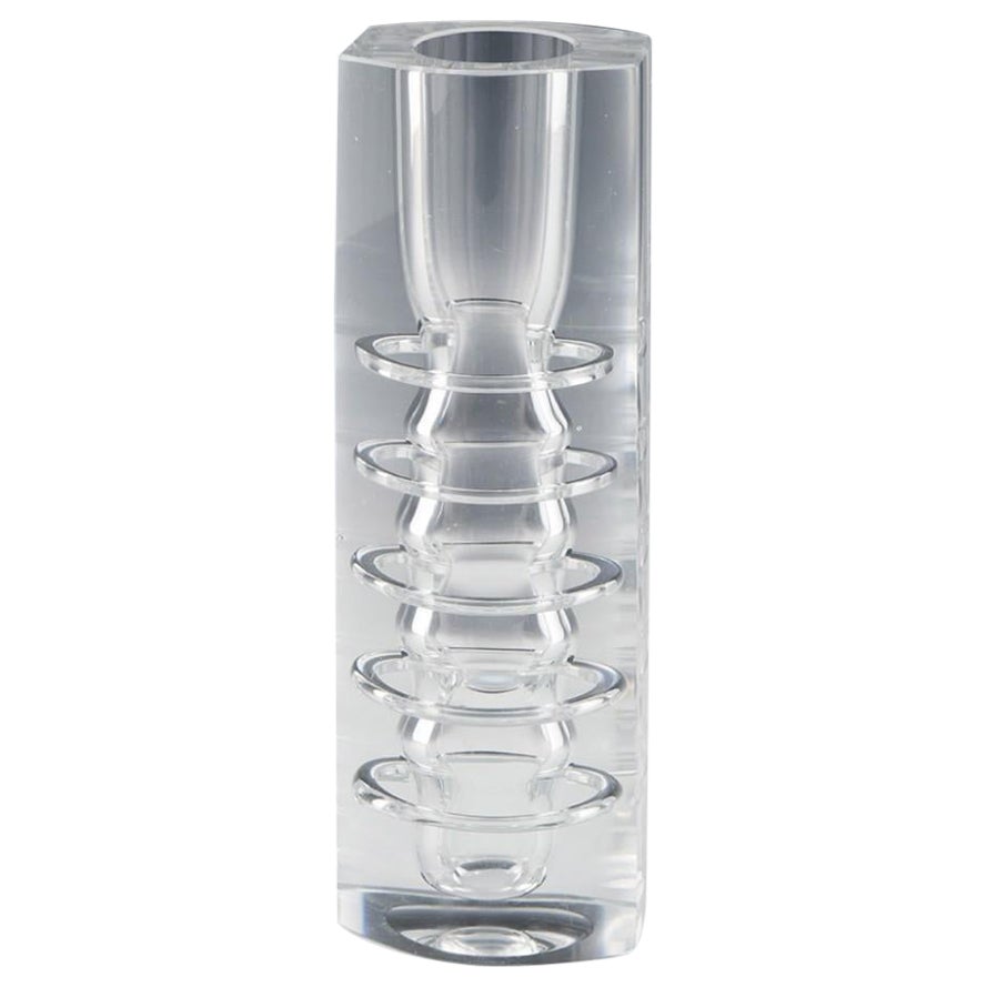 Tschechische Vase aus geschliffenem Podebrady-Kristall mit Gehäuse, entworfen Josef Svarc, um 1968 im Angebot