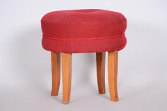 Czech Red Beech Midcentury Stool, Original Well Preserved Condition, 1950s