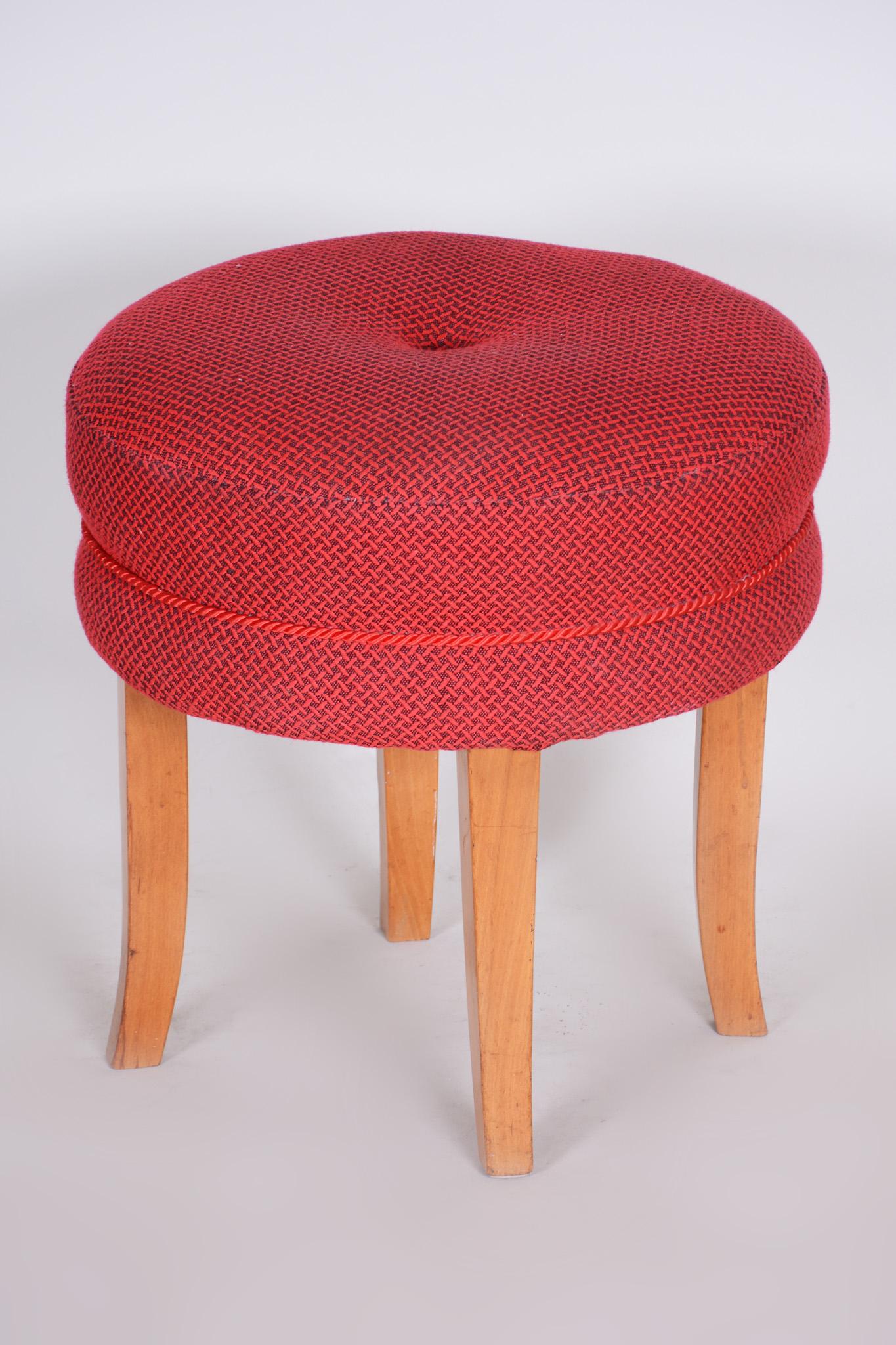 Mid-Century Modern Czech Red Beech Midcentury Stool, Original Well Preserved Condition, 1950s For Sale