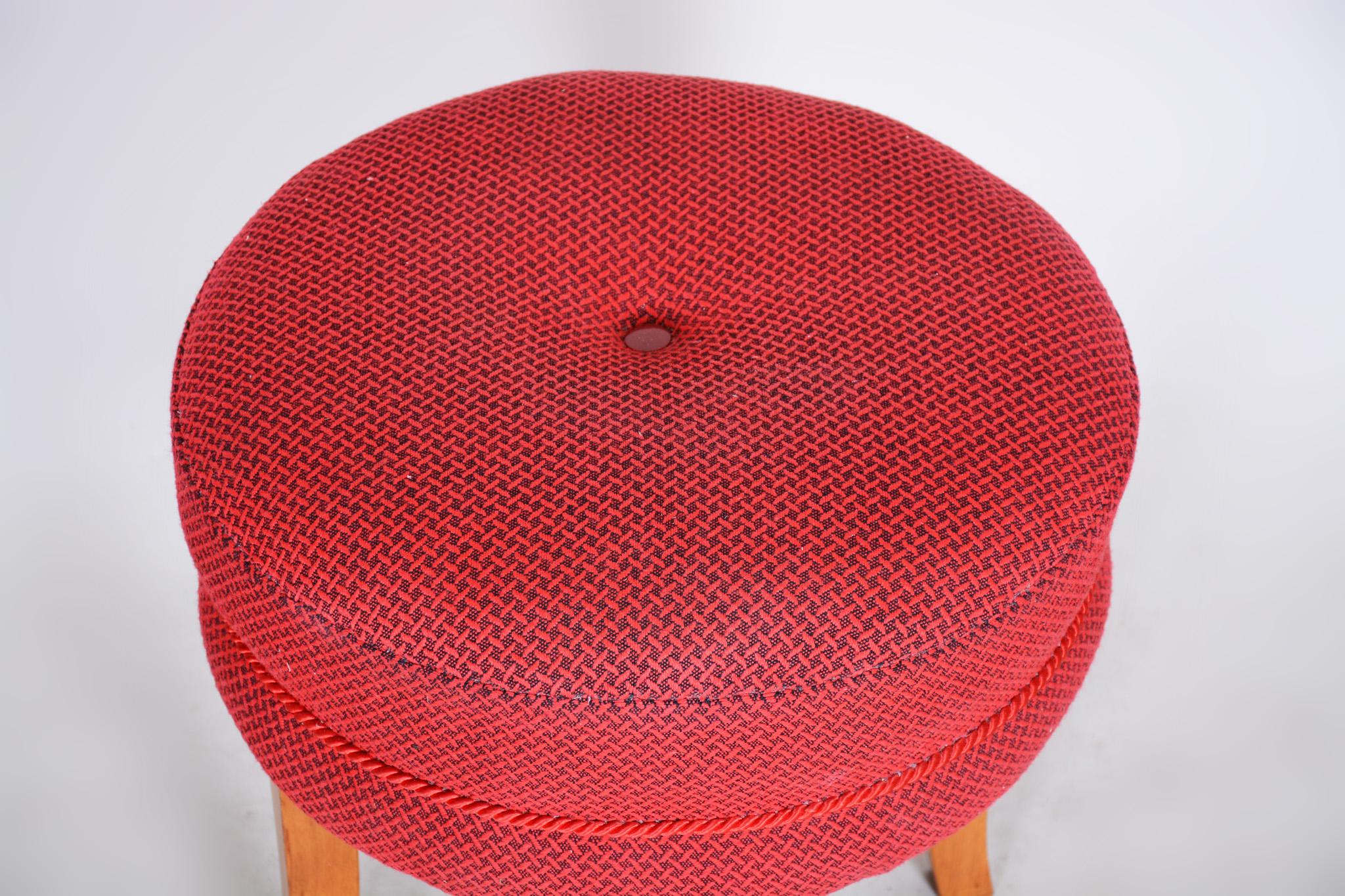 20th Century Czech Red Beech Midcentury Stool, Original Well Preserved Condition, 1950s For Sale