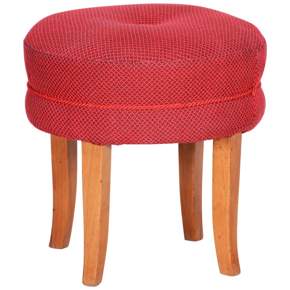 Czech Red Beech Midcentury Stool, Original Well Preserved Condition, 1950s For Sale