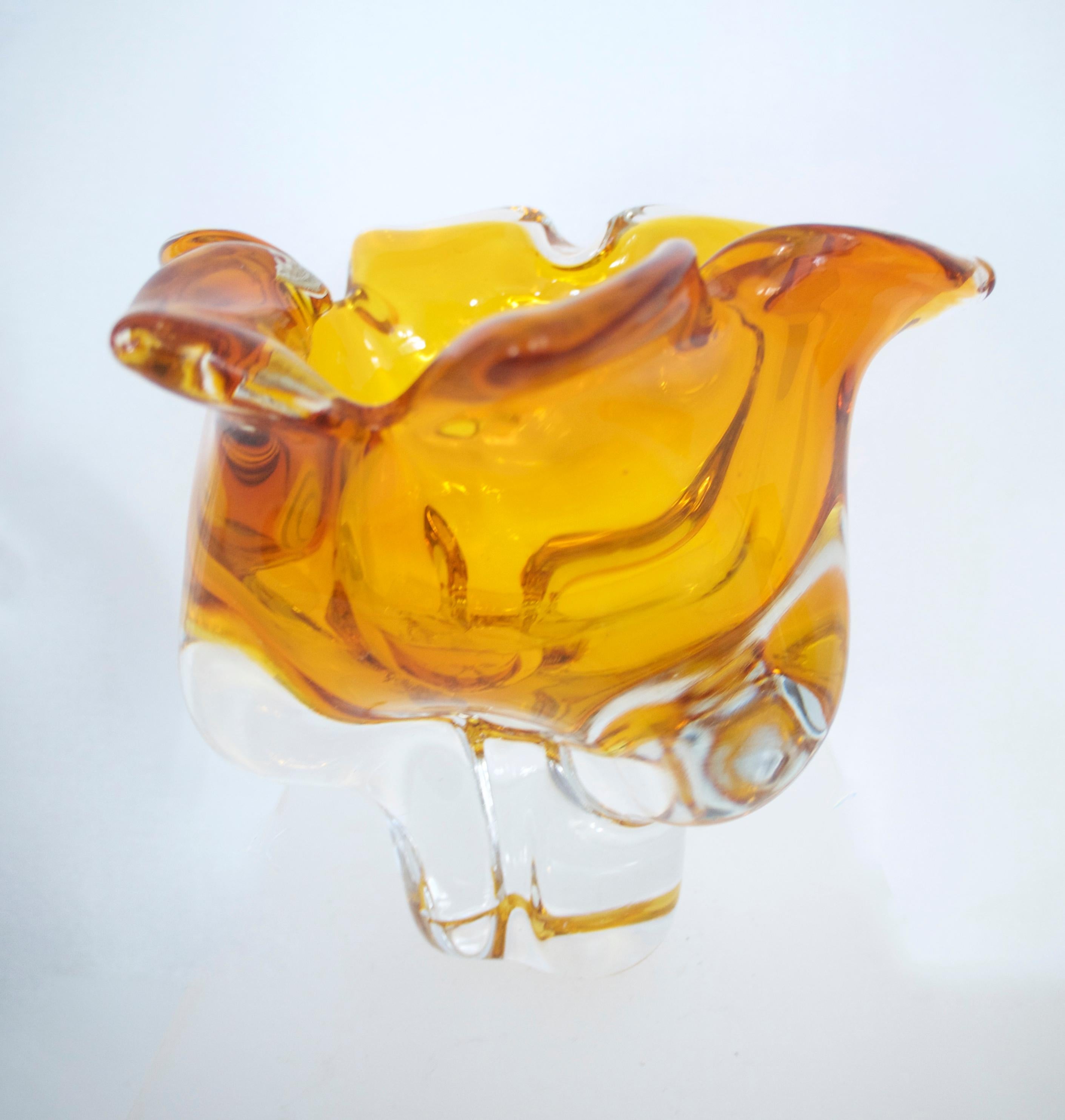 Art Glass Czech Republic Glass Bowl by Josef Hospodka for Chribska Amber, Late 1950s For Sale