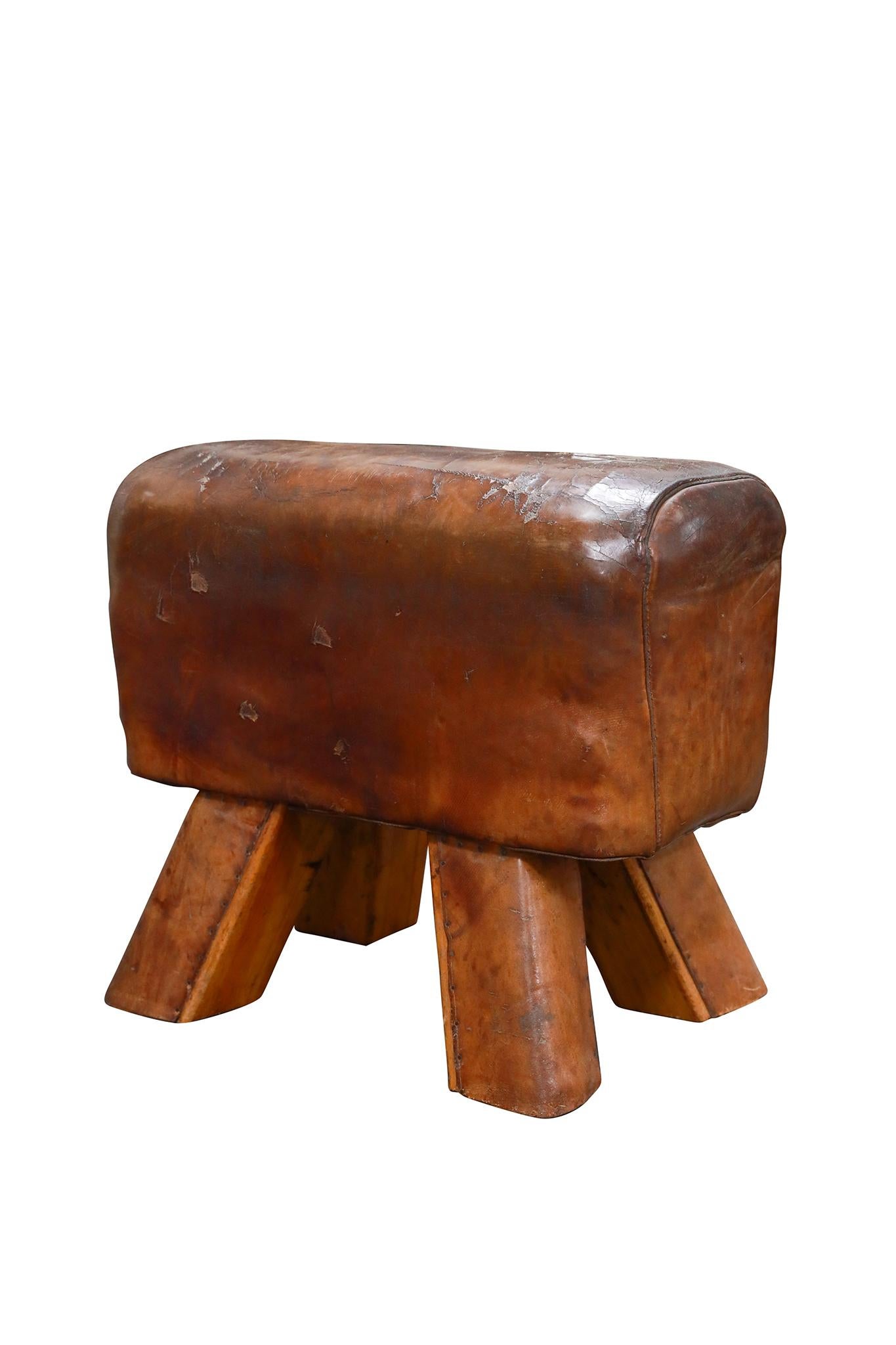 Czech Republic Leather & Wood Vaulting Horse Seat In condizioni buone in vendita a Round Top, TX