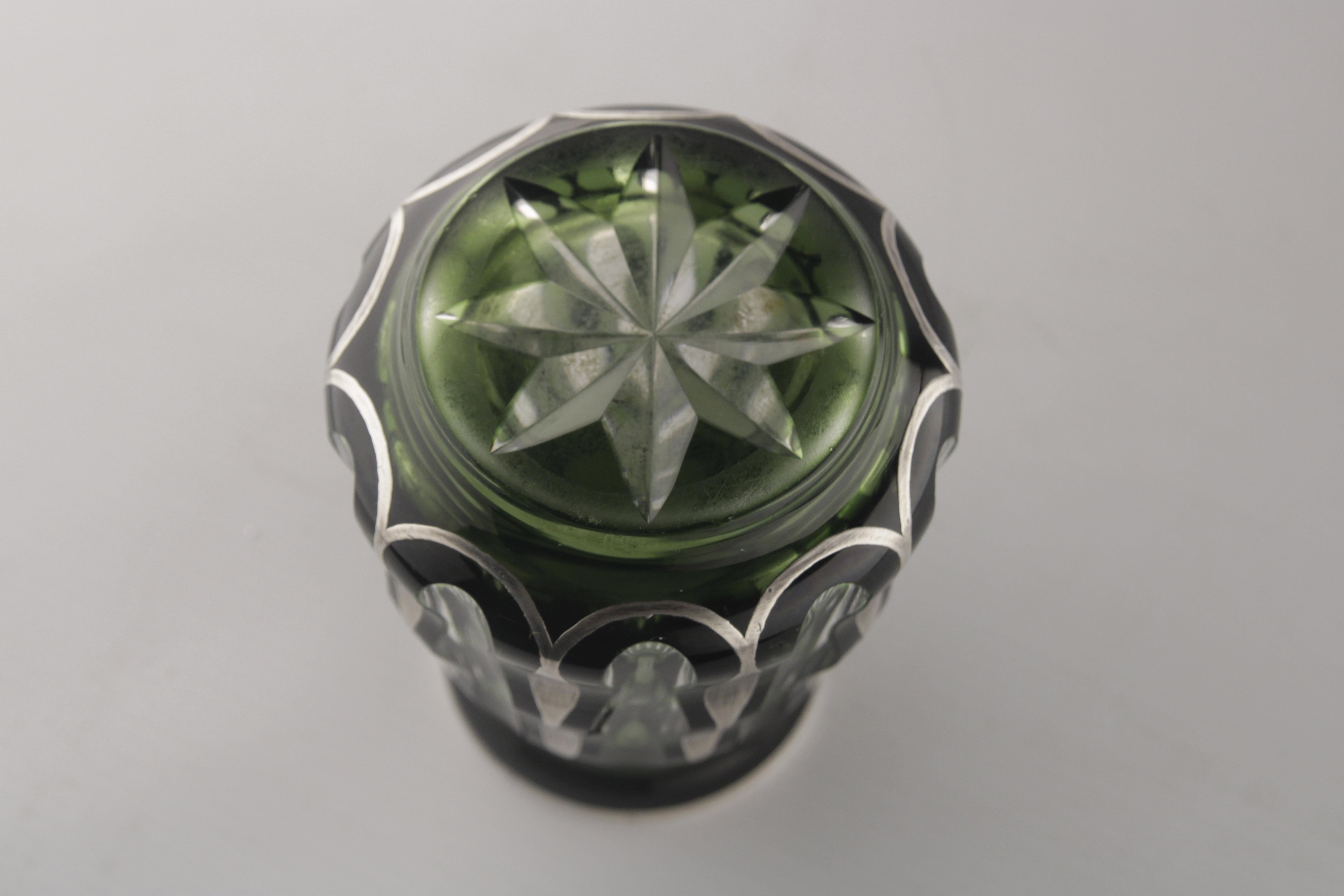 Carved Czech Republic Vase Glass and Silver For Sale