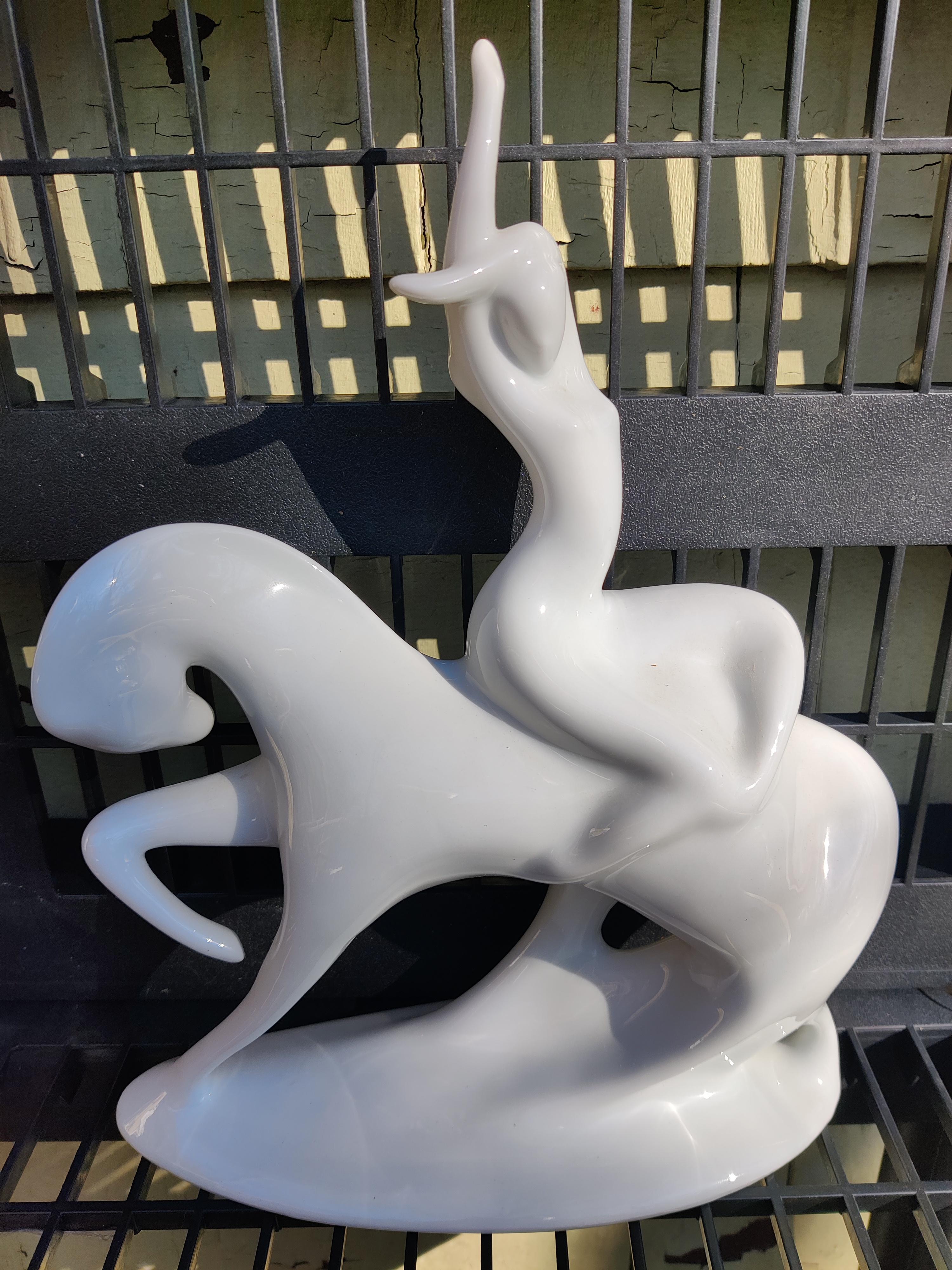 Czech Republic White Porcelain Female Nude on Horse In Good Condition For Sale In Cincinnati, OH